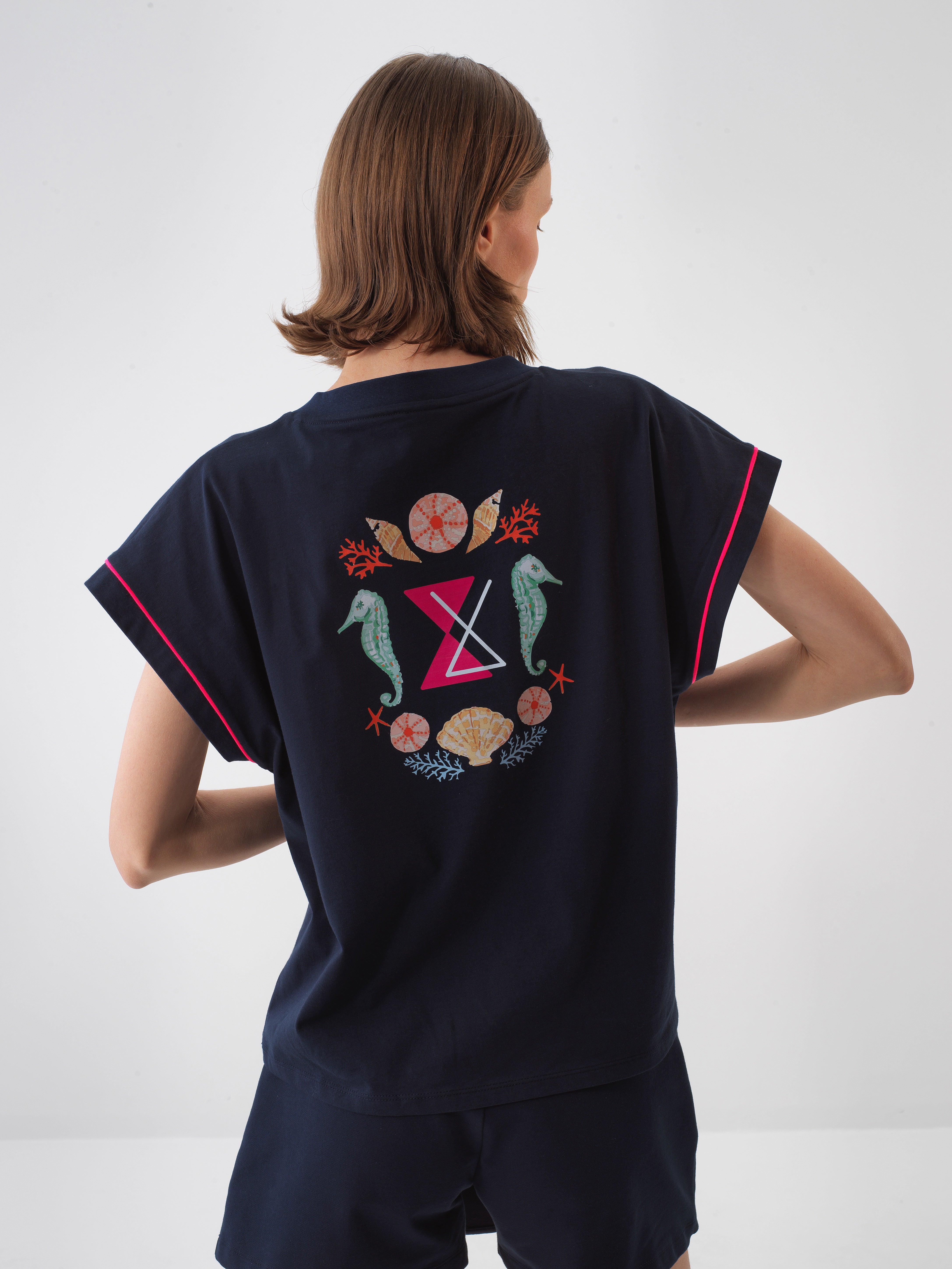 Xint Navy Blue Oversize Cotton T-Shirt