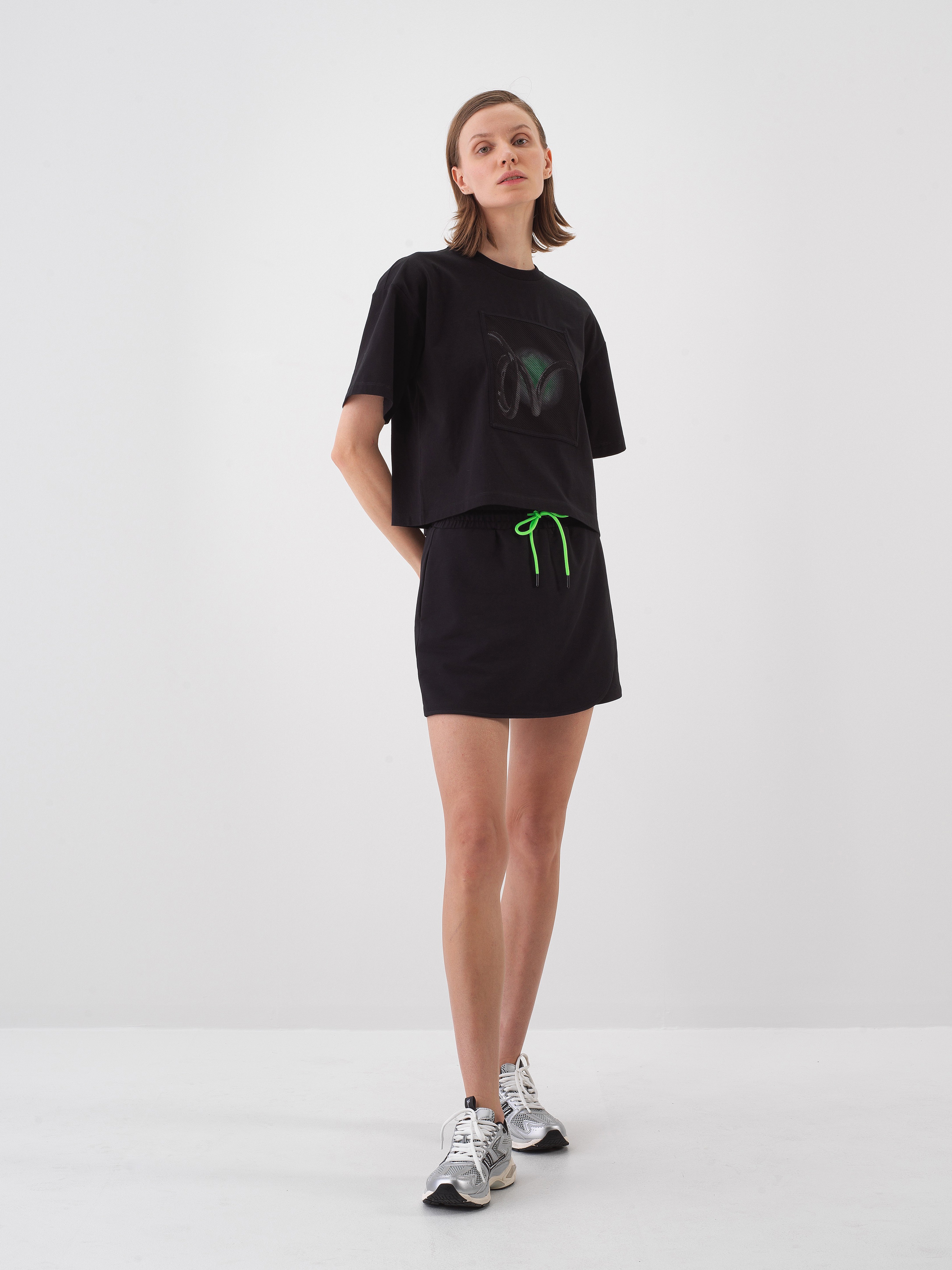 Xint Black Cotton T-Shirt With Front Design