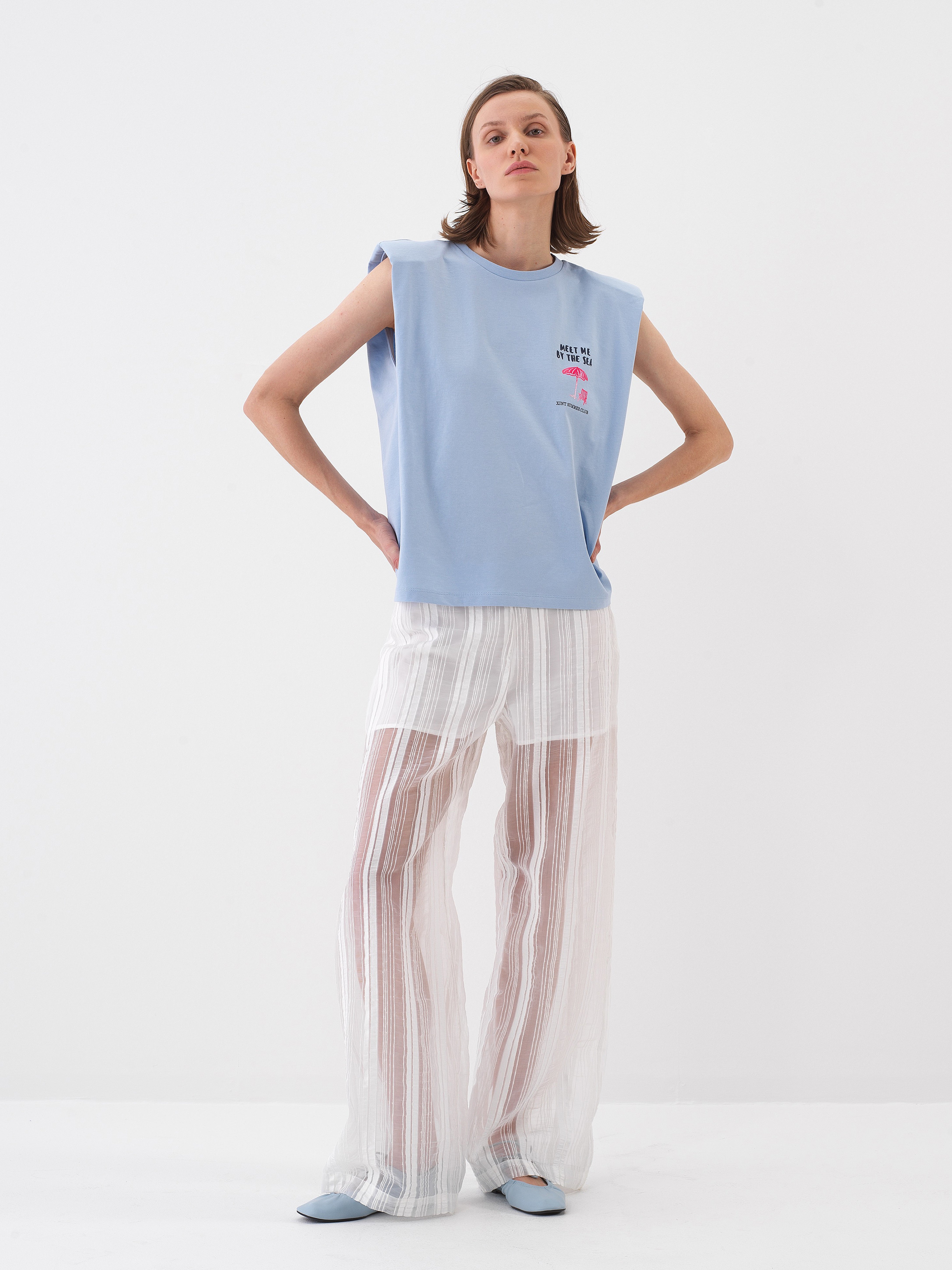 Xint Blue Cotton T-shirt With Simple Design