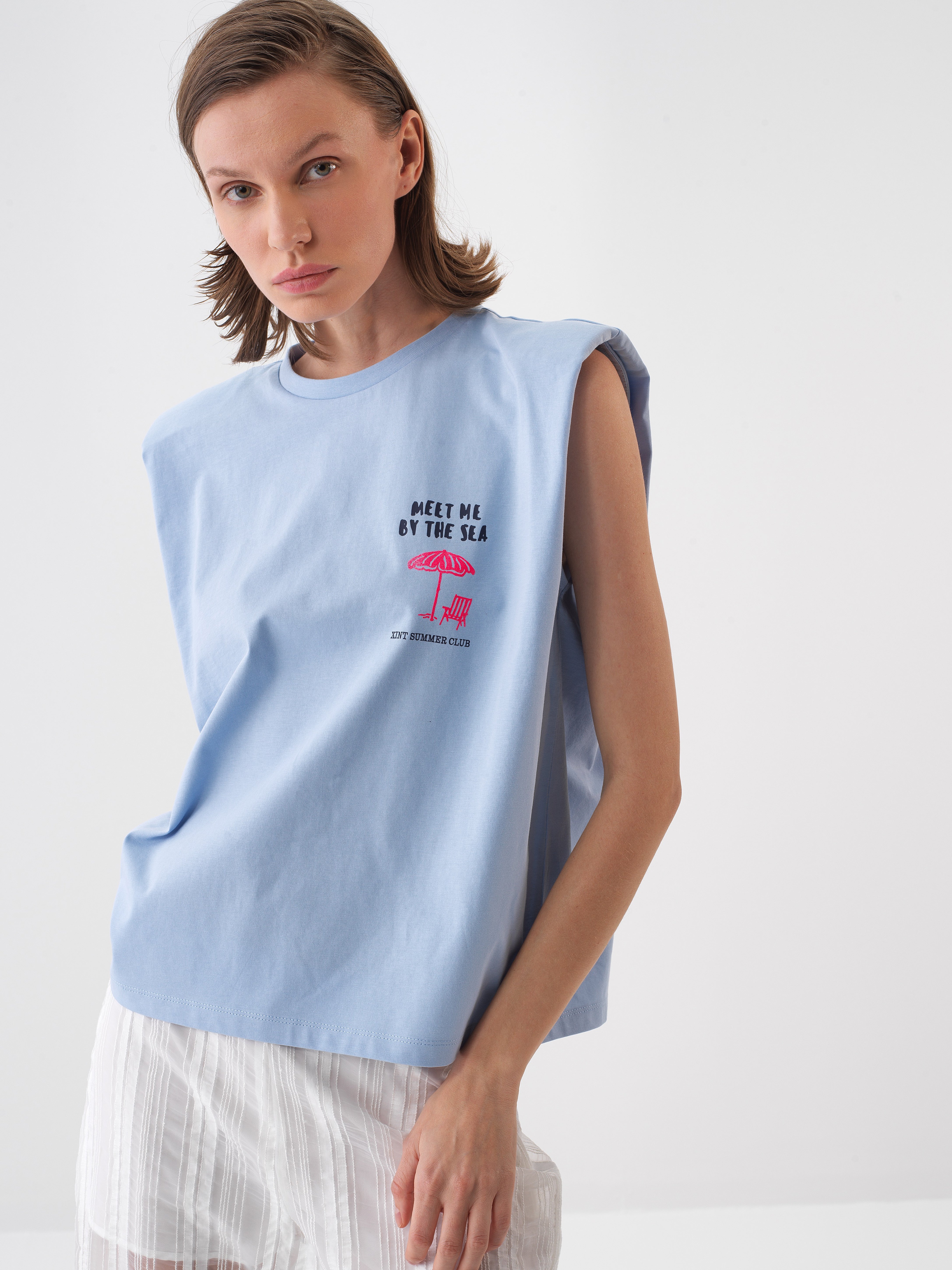 Xint Blue Cotton T-shirt With Simple Design