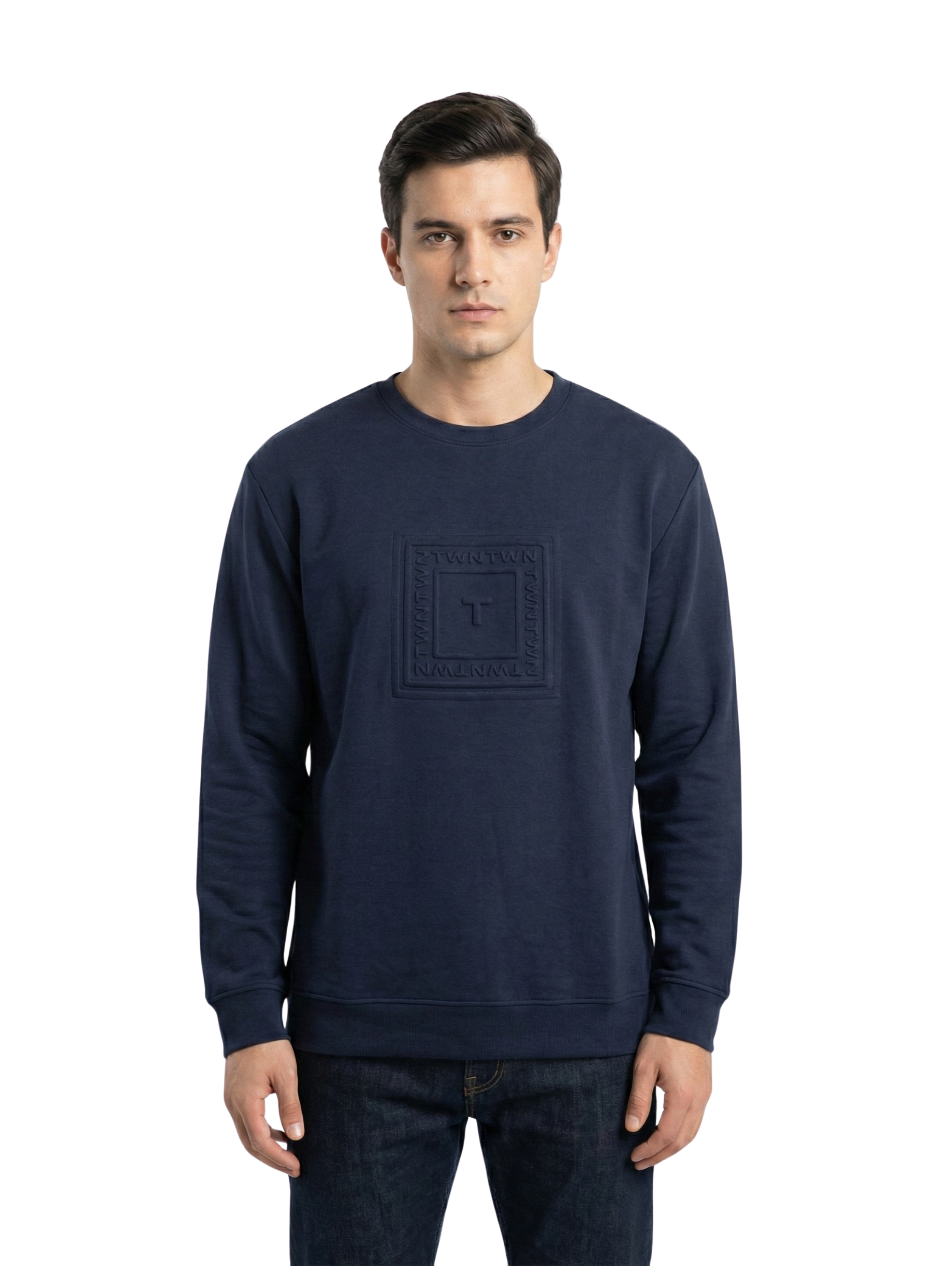 Damat Long Sleeve Navy Sweater With Front Design