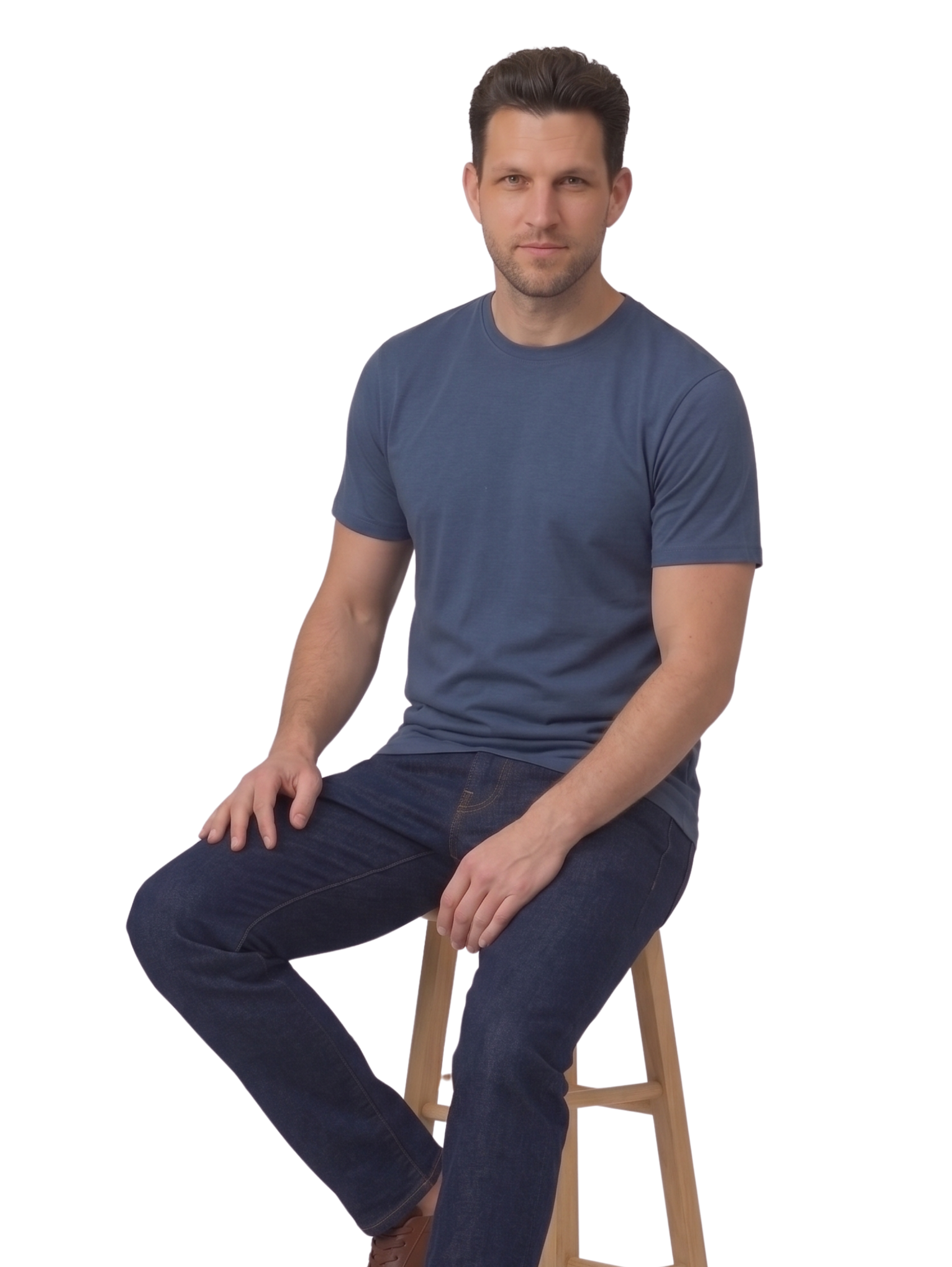 Round Neck Plain Indigo T-shirt