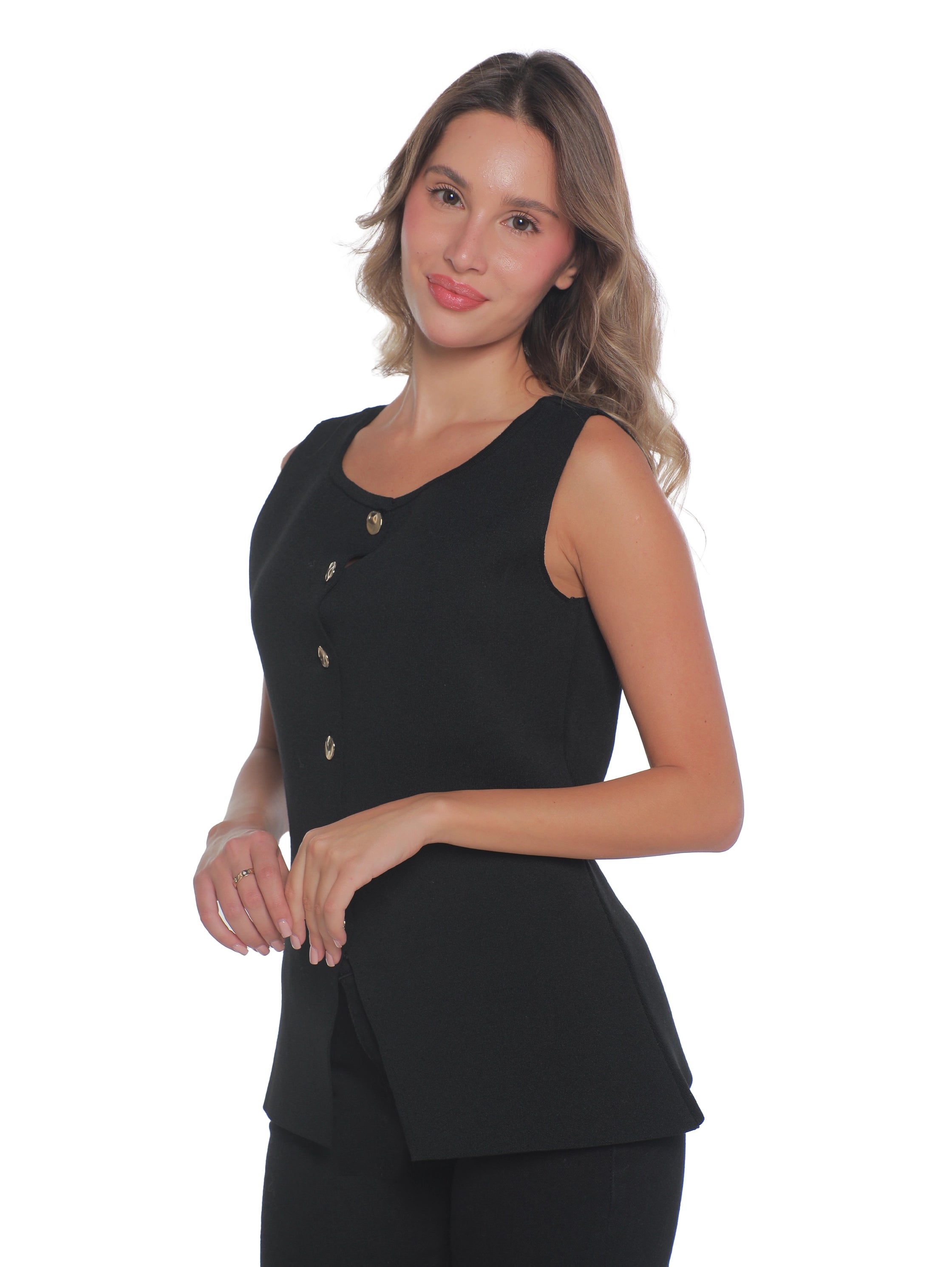 Classy Black Vest With Gold Button To Close