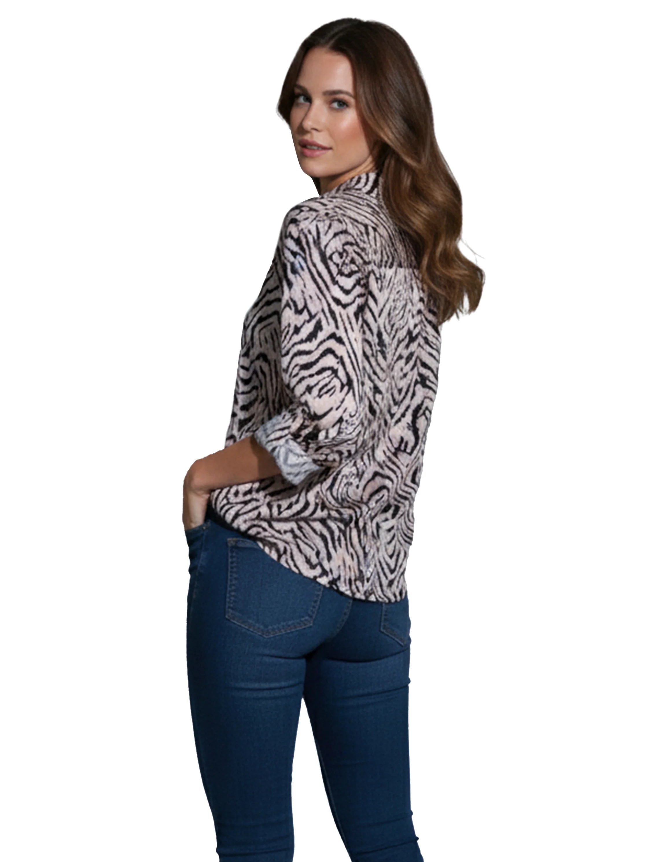 Long Sleeve Satin Shirt With Animal Print Design