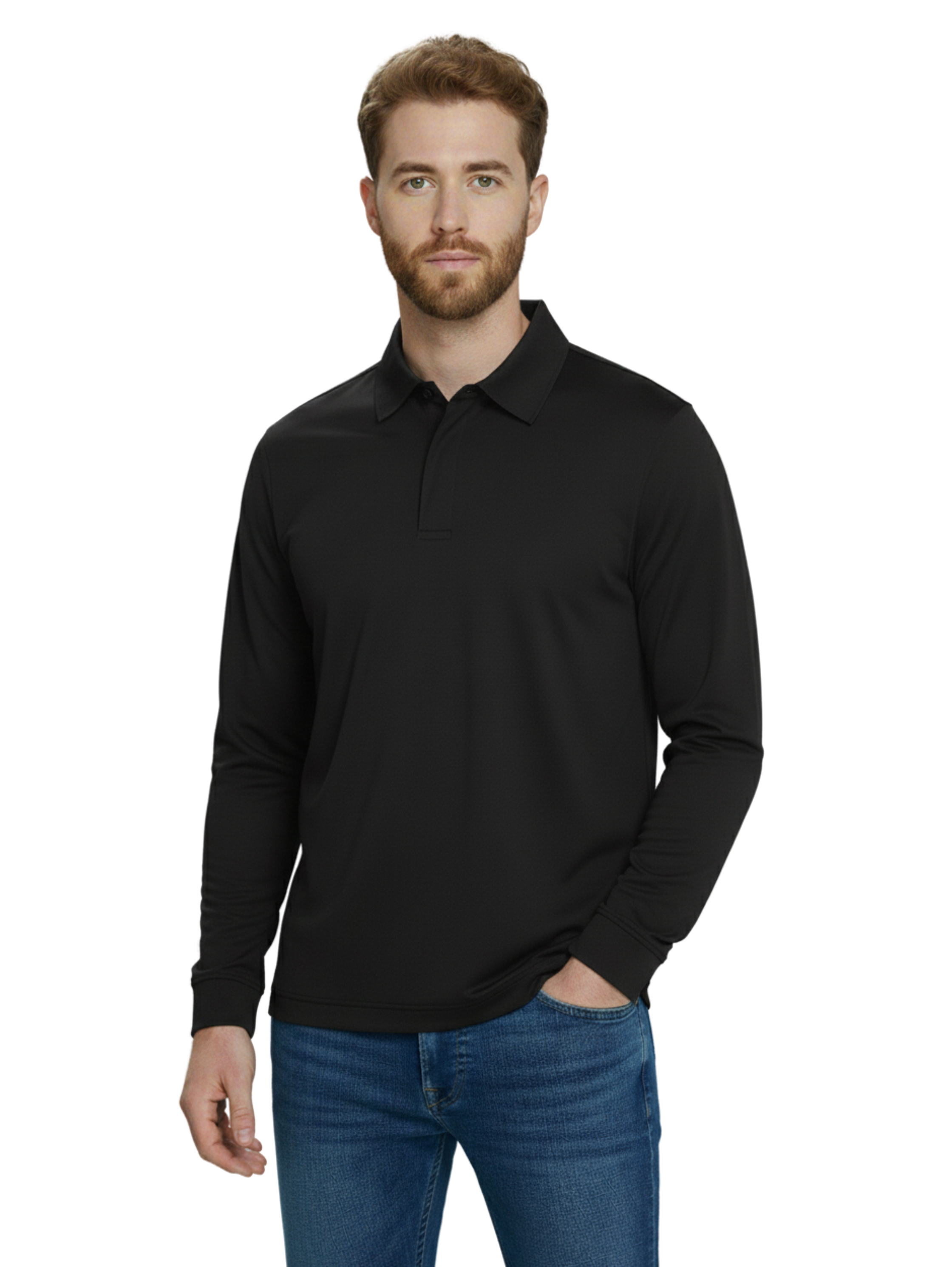 Black Long Sleeve Basic Polo