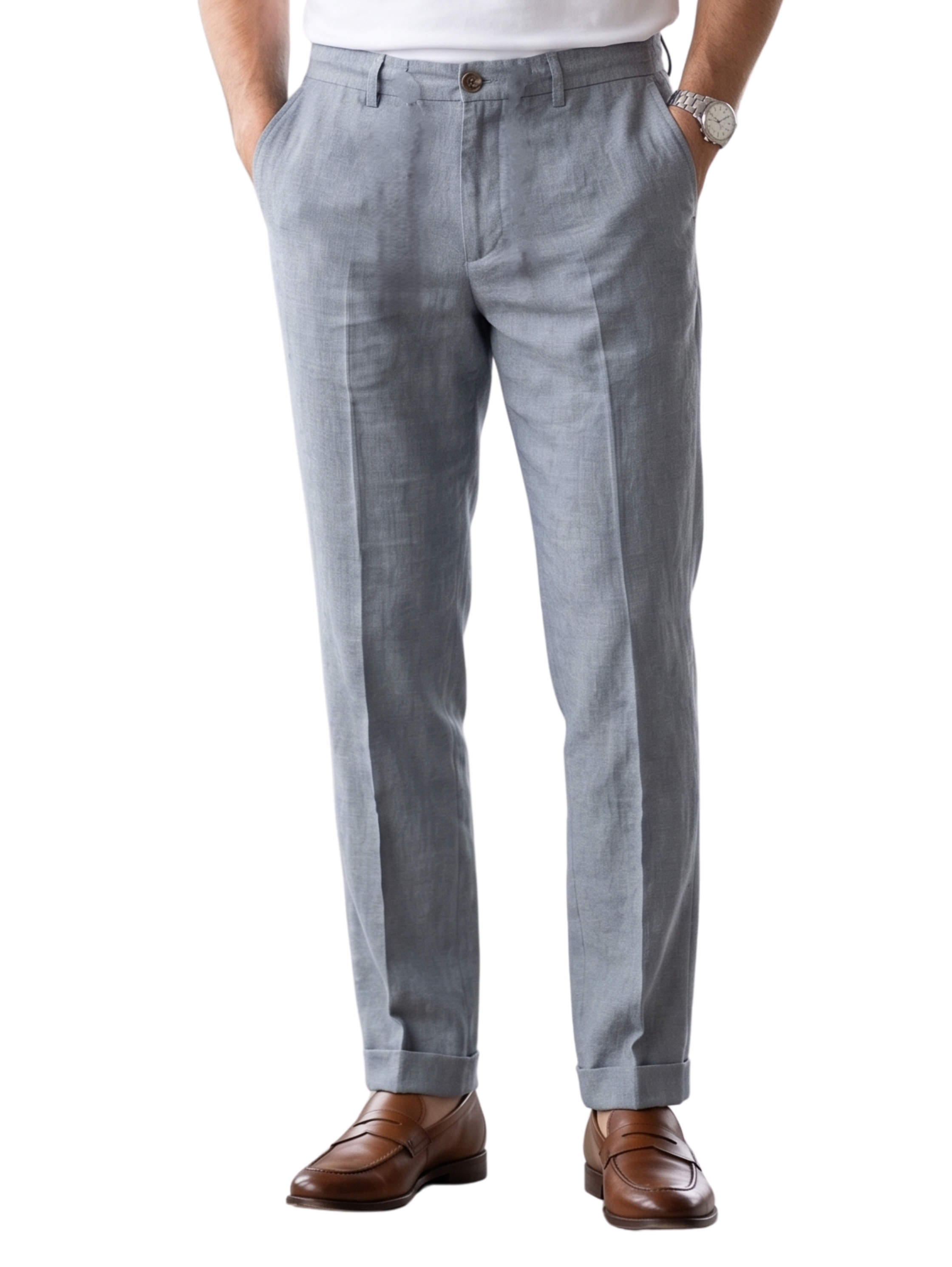 Casual Summer Grey Linen Drawstring Pants