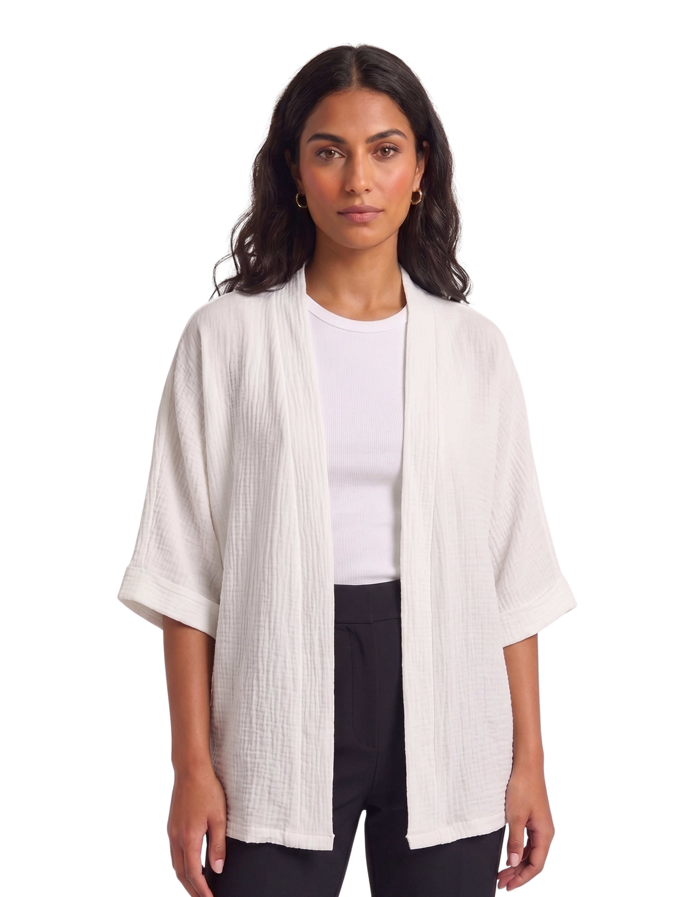 Off White Drop Shoulder Linen Cardigan