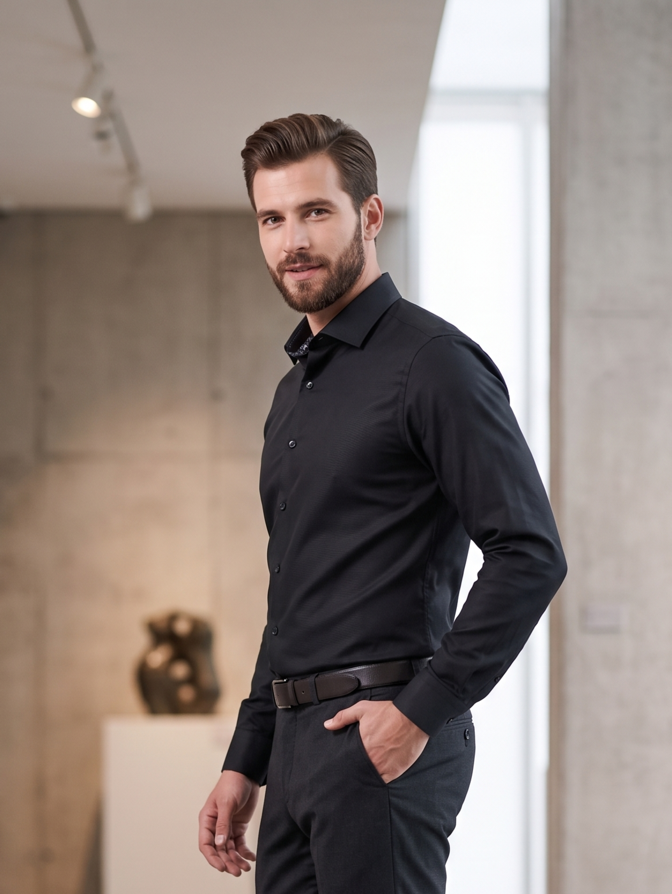 Black Long Sleeved Shirt With Buttons To Close