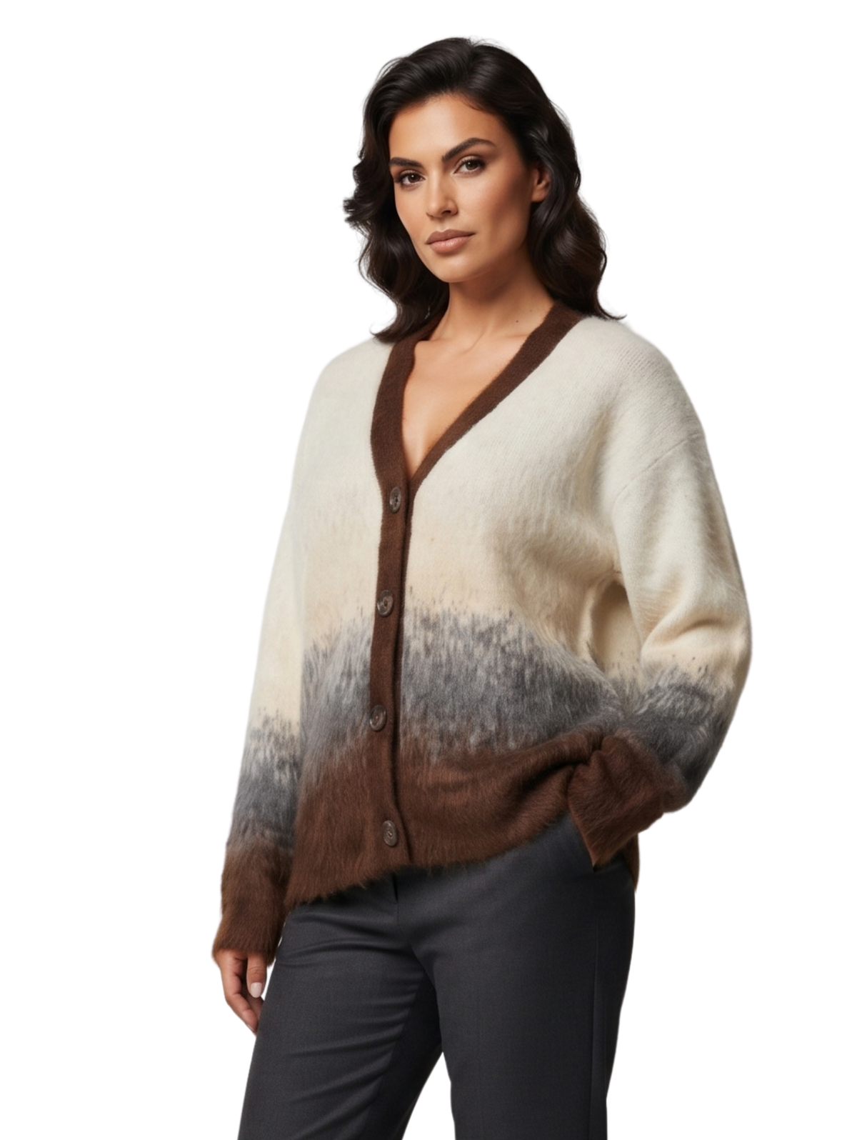 Brown V-Neckline Pullover