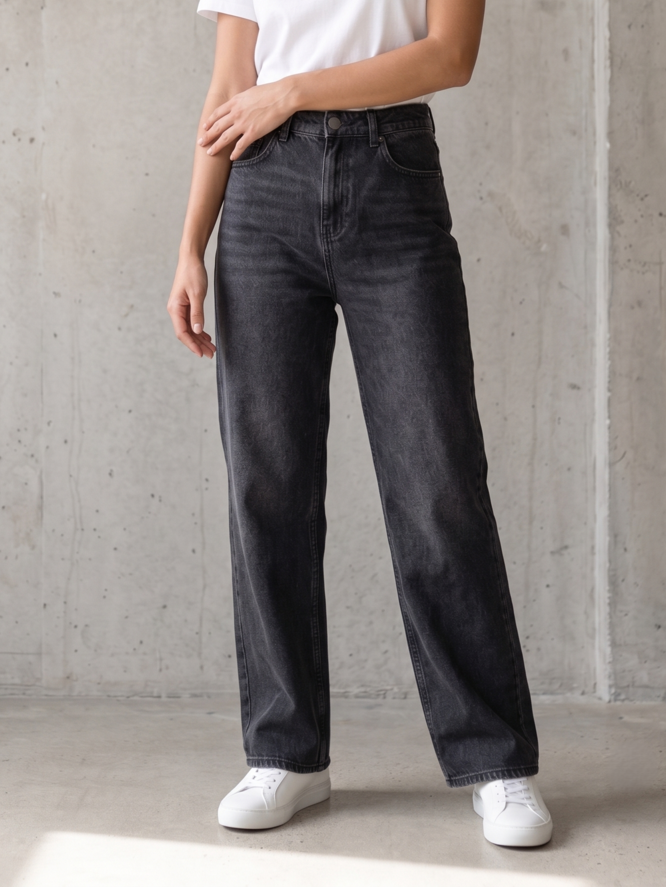 Anthracite High Rise Wide Leg Denim Jeans