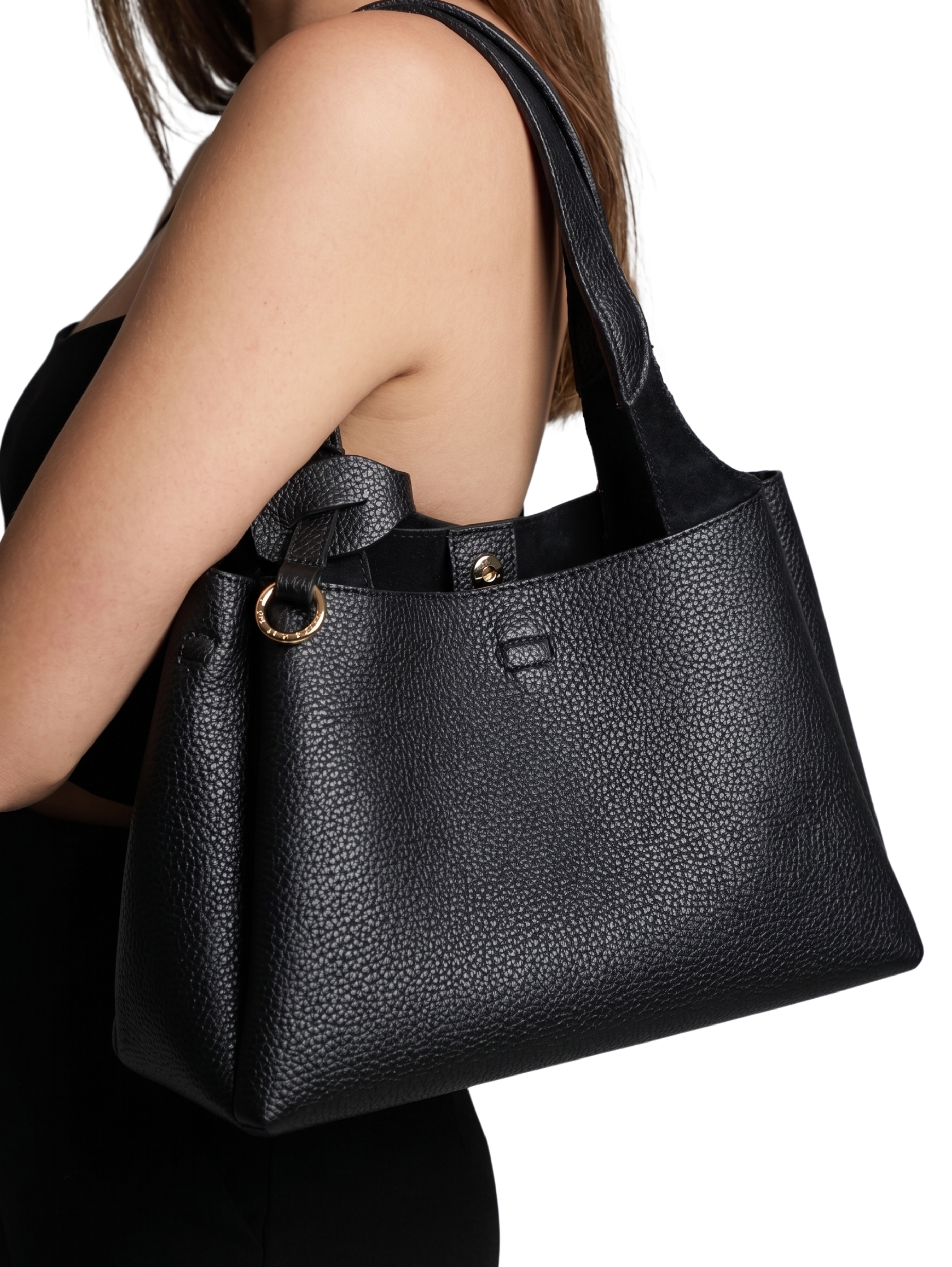 Black Medium Size Shoulder Bag Crafted From Pebbled Leather