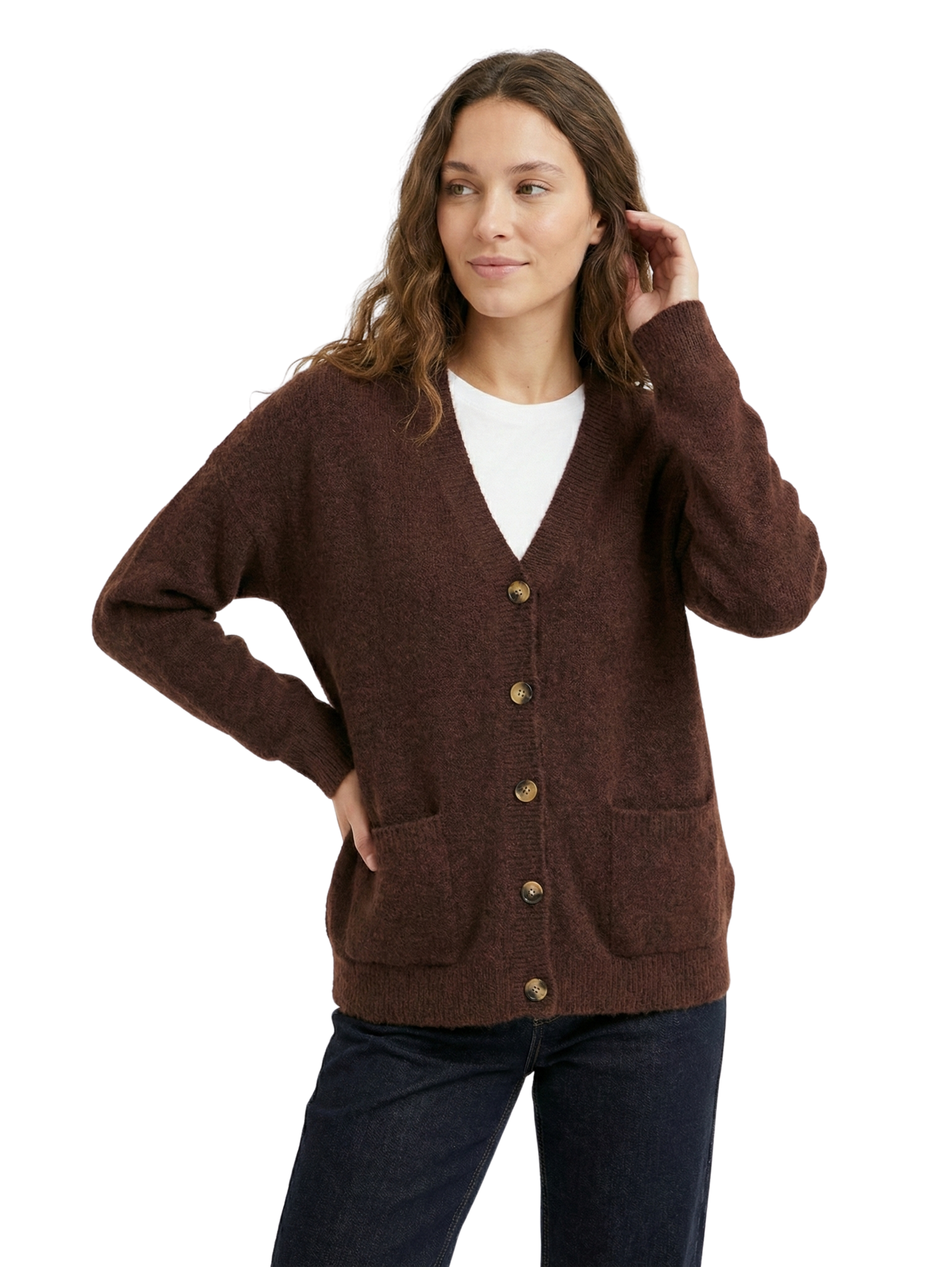Long Sleeve Button Knitwear Brown Cardigan