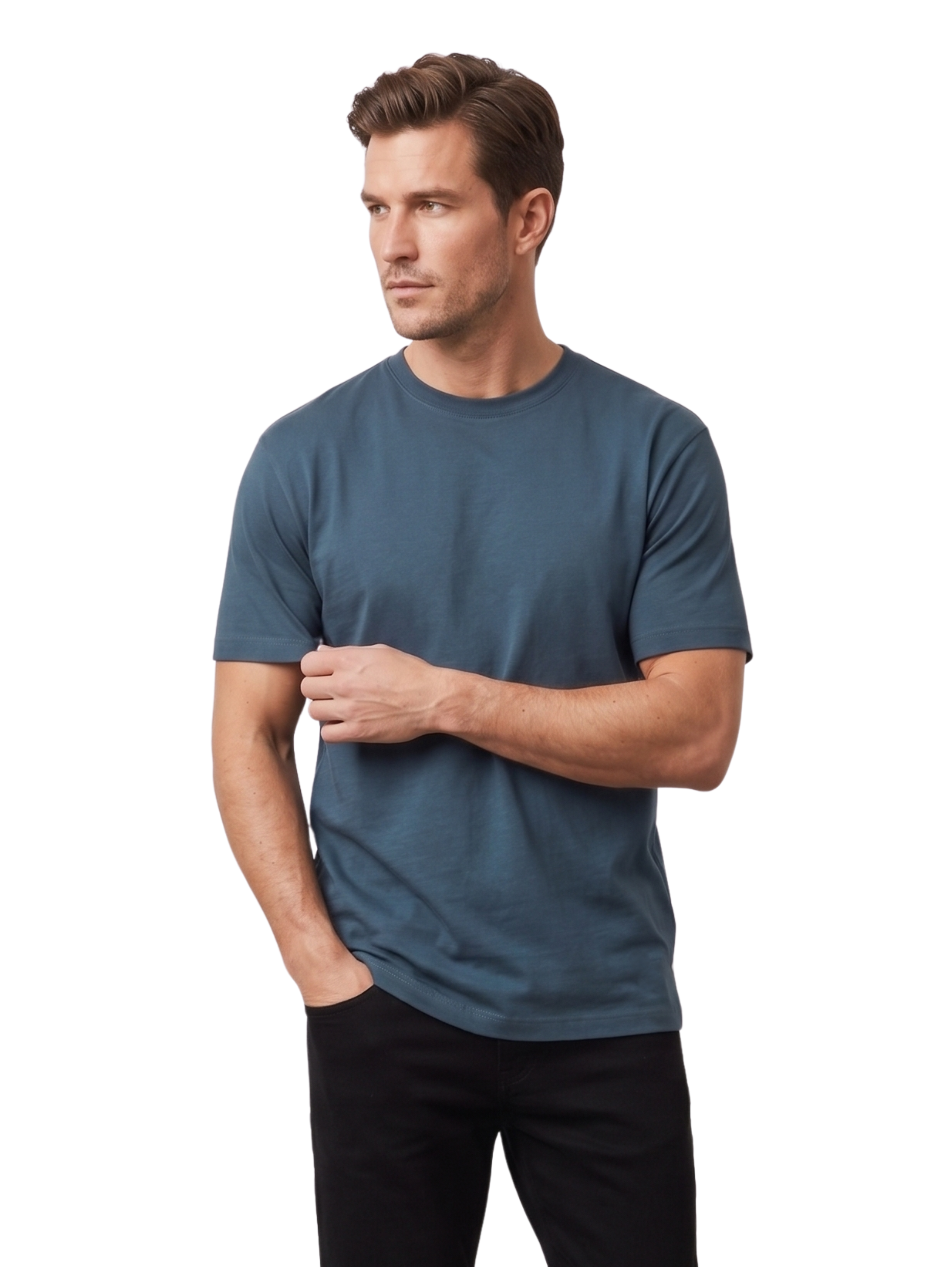 Short Sleeved Indigo Plain T-Shirt