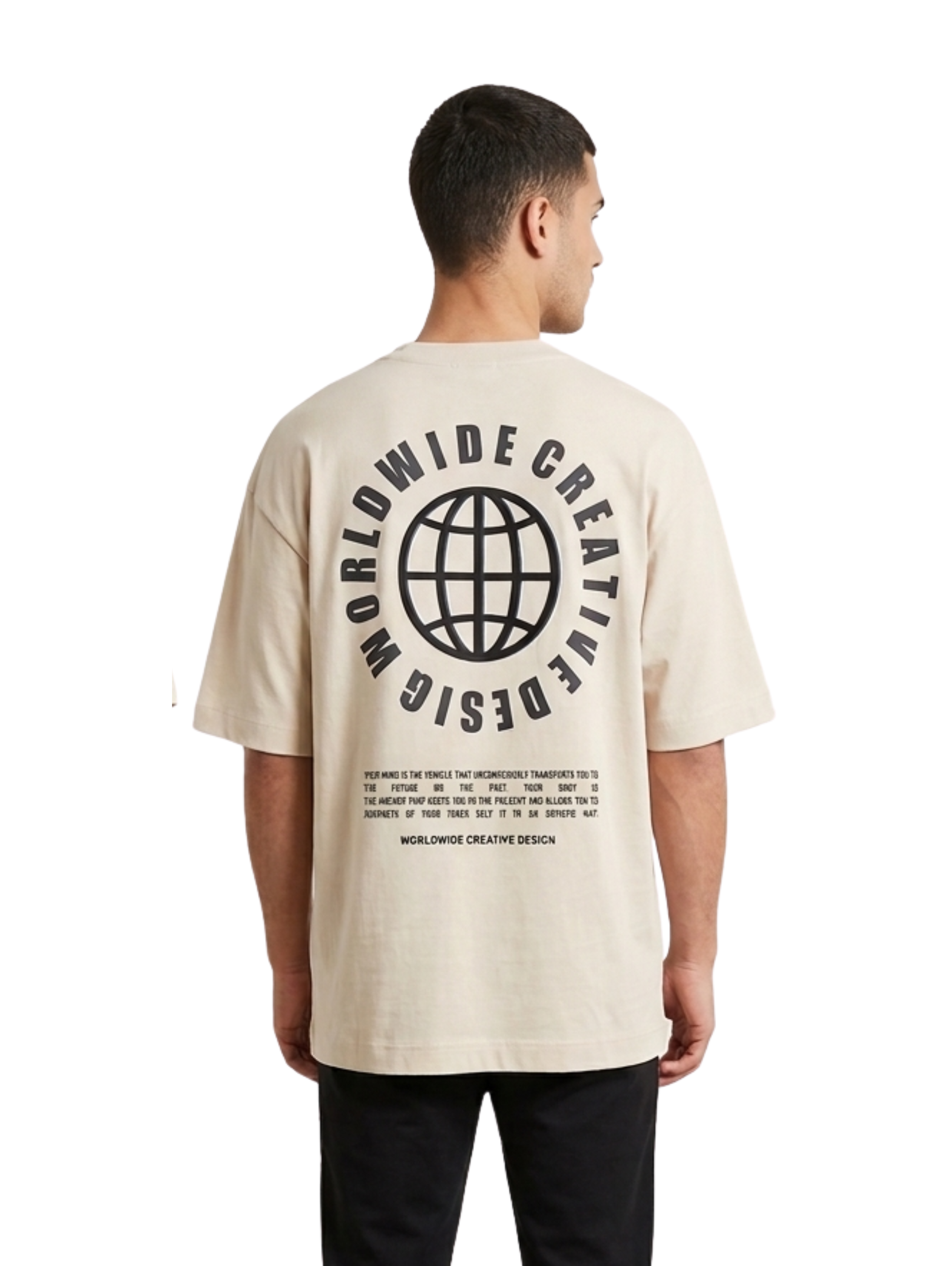 Oversized Beige Round T-Shirt With Back Design