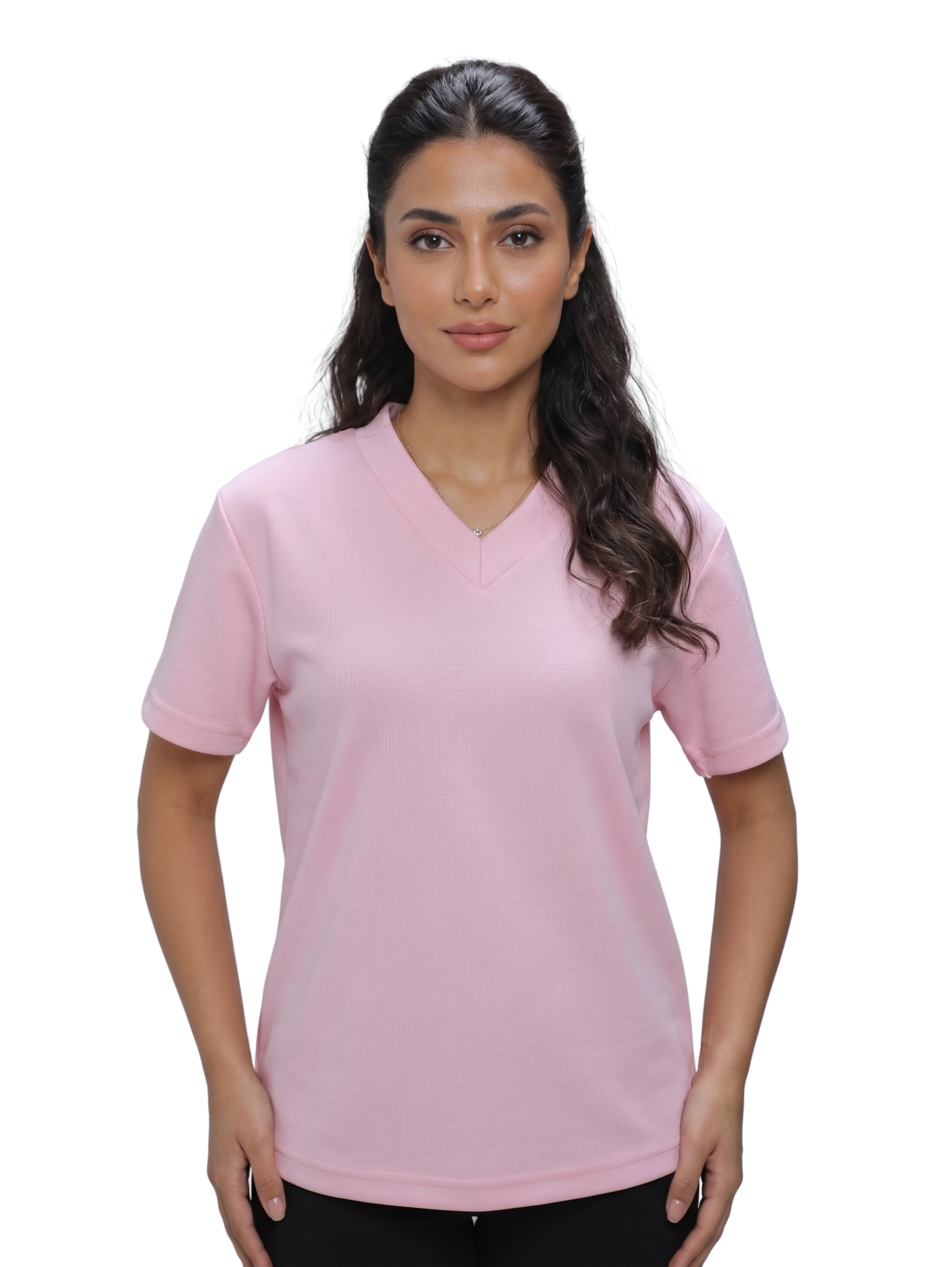 Pink V Neck Short Sleeved Basic Top