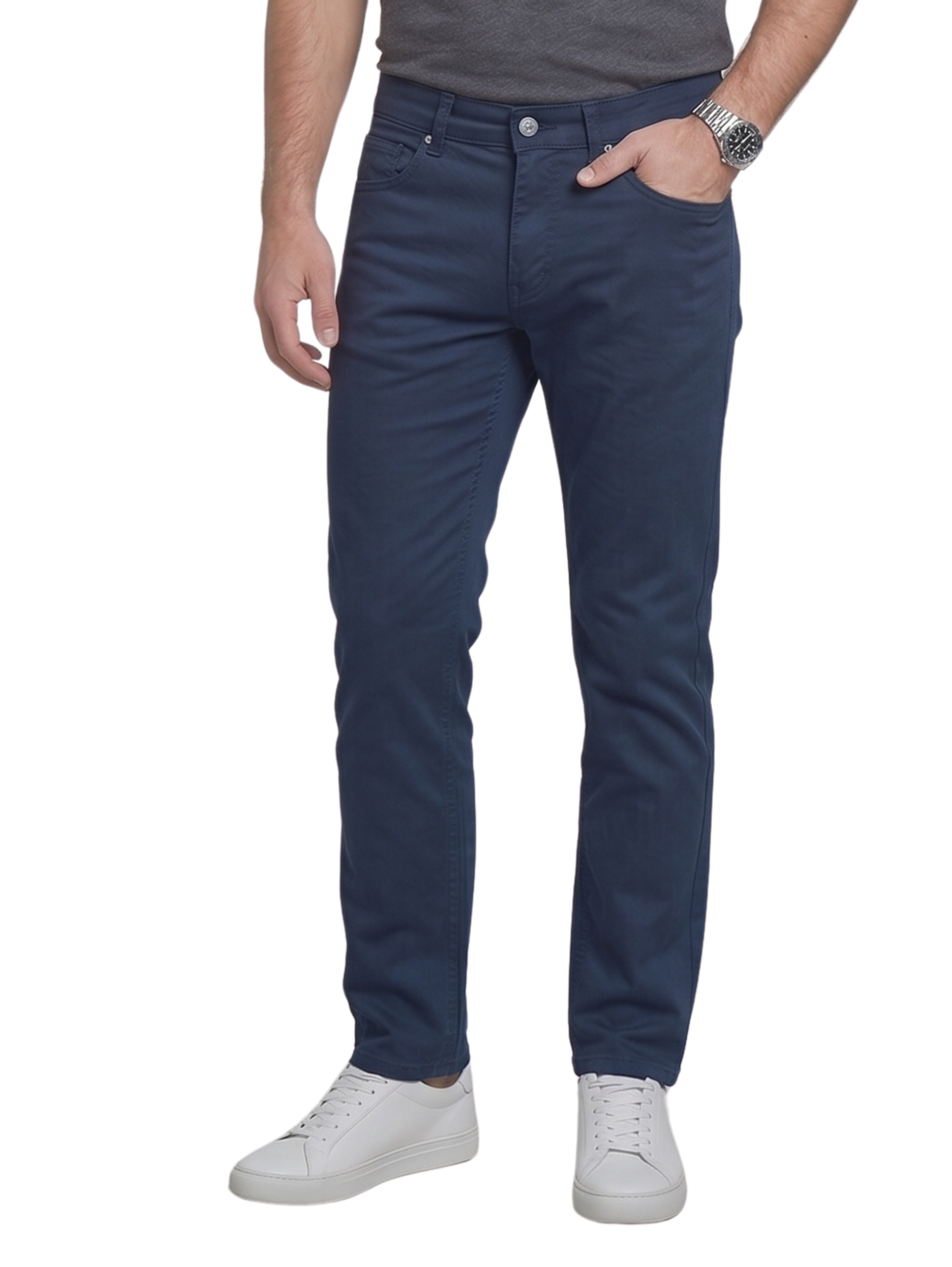 Slim Fit Navy Chino Pants With 5 Pocket Design