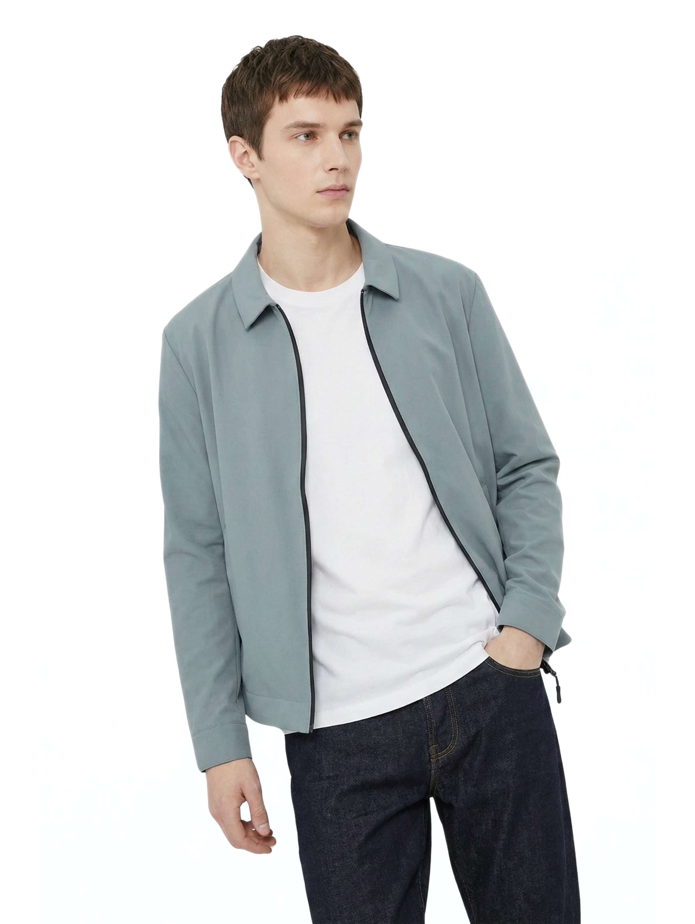 Long Sleeve Grey Zippered Jacket With Collar