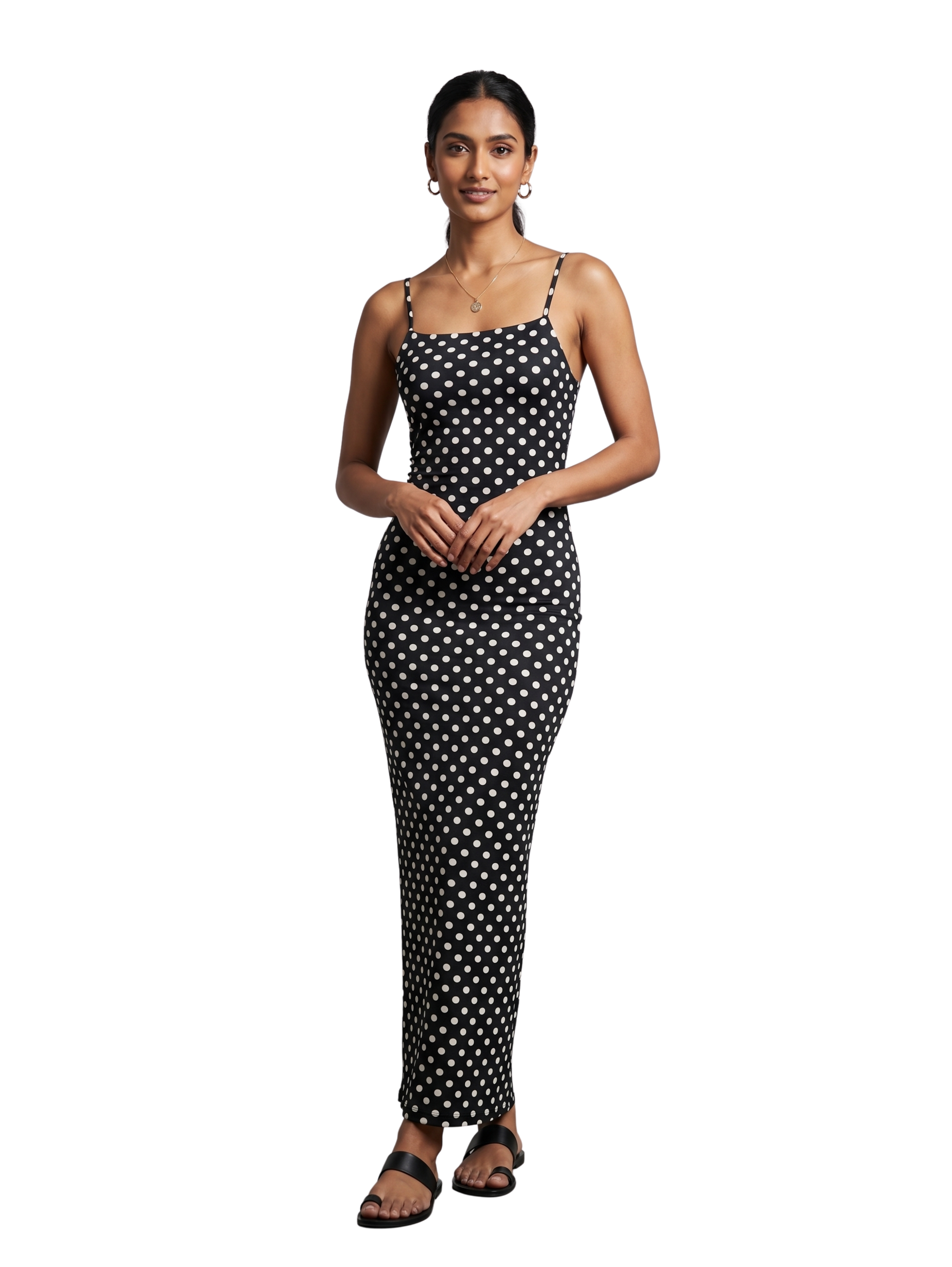 Black With White Bolka Dots Sleeveless Dress