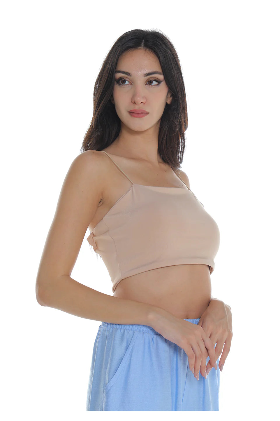 Thin Strap Beige Crop Top