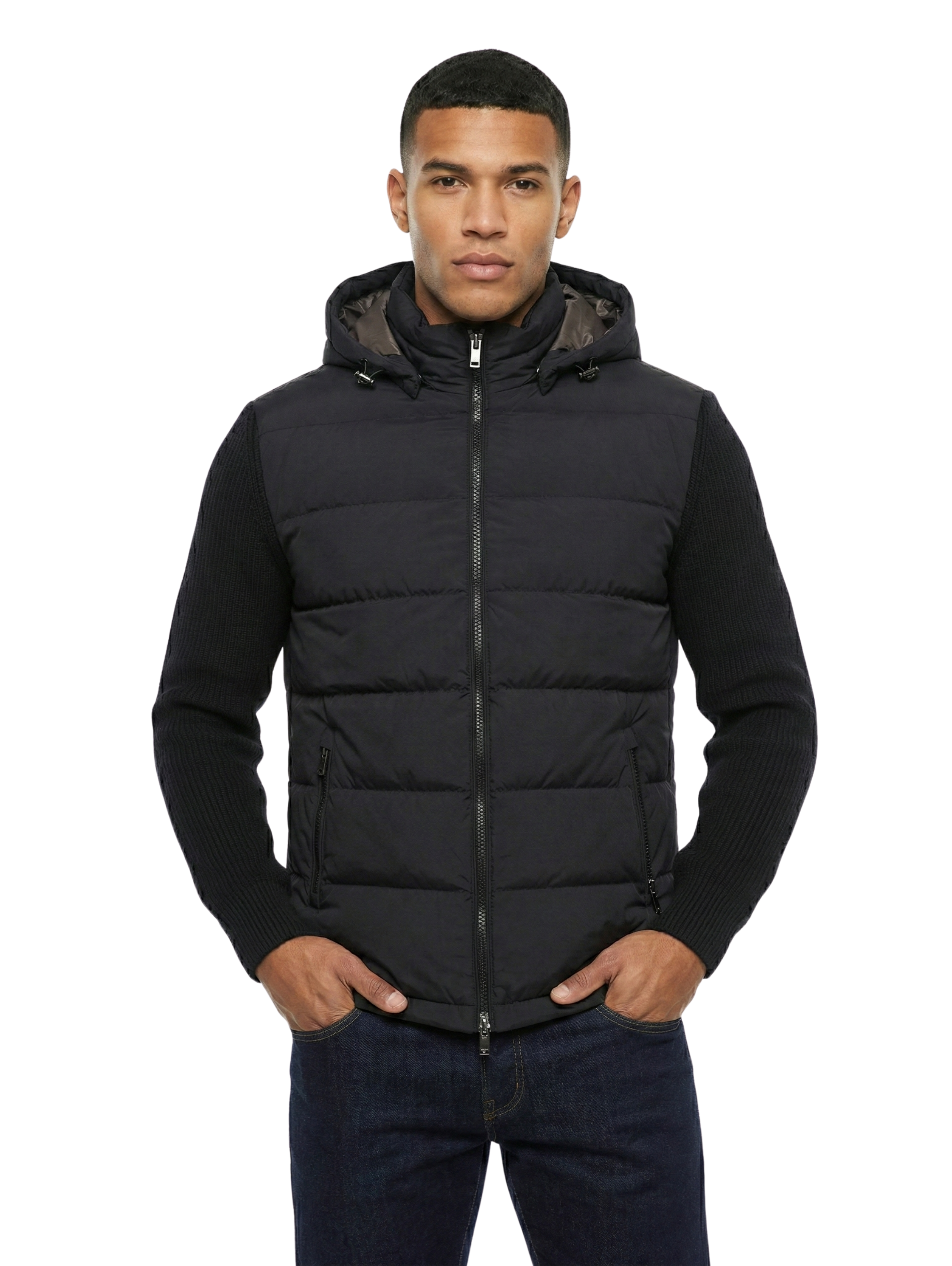 Damat Zipper Padded Black Jacket With Zippered Closable Pockets