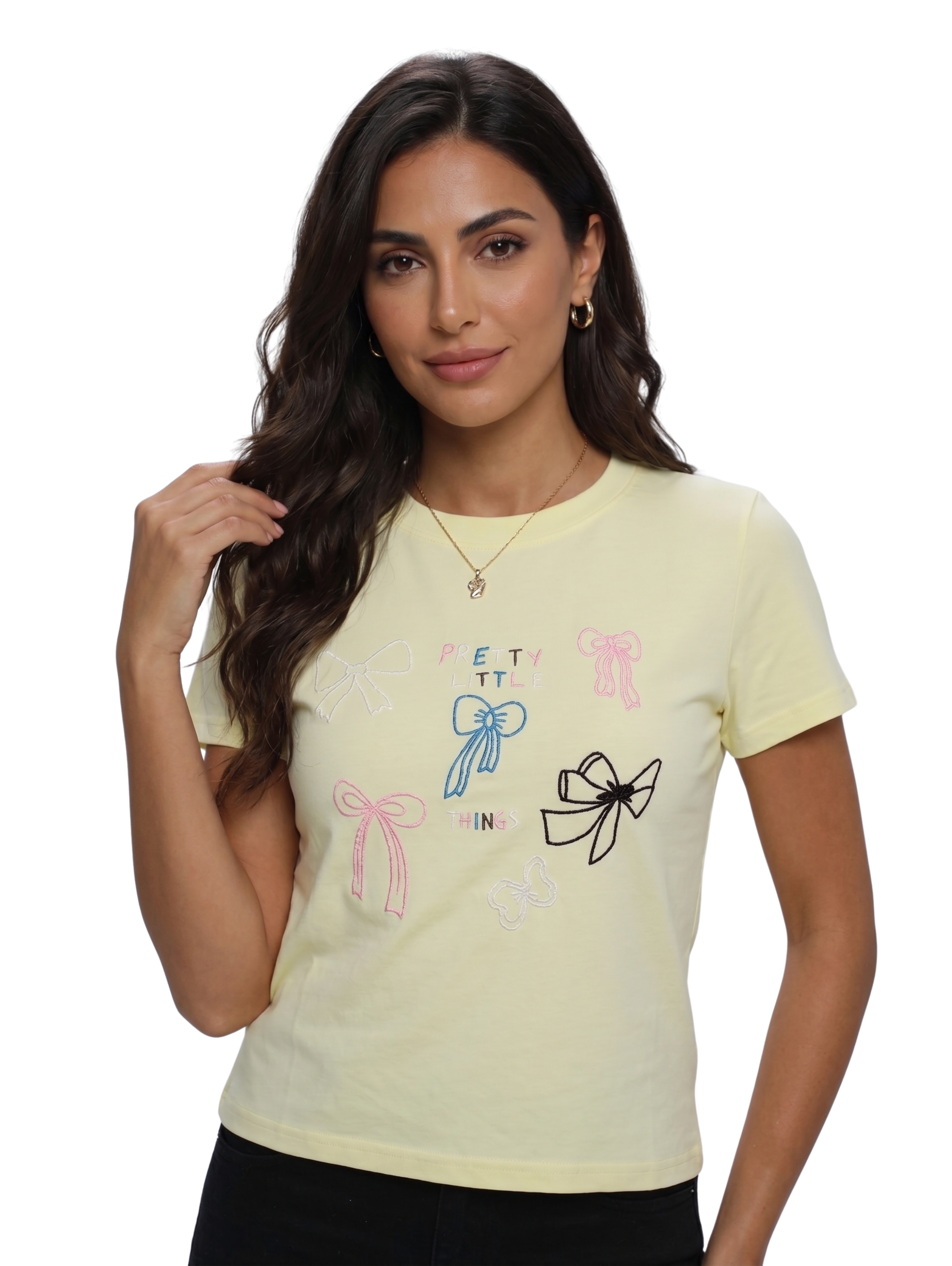 Yellow Short Sleeved T-Shirt With Printed Design