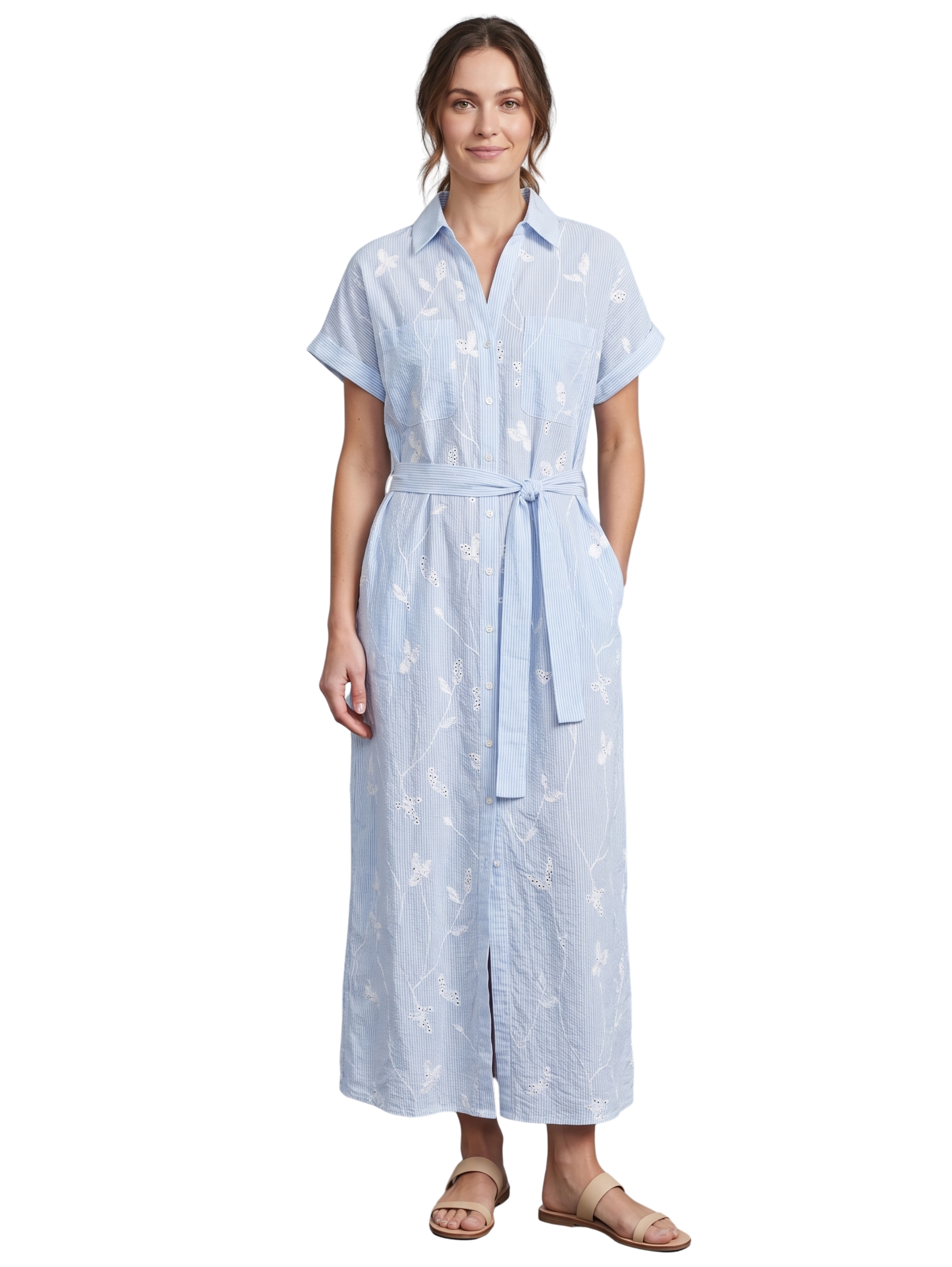 Blue And White Striped Shirt Dress