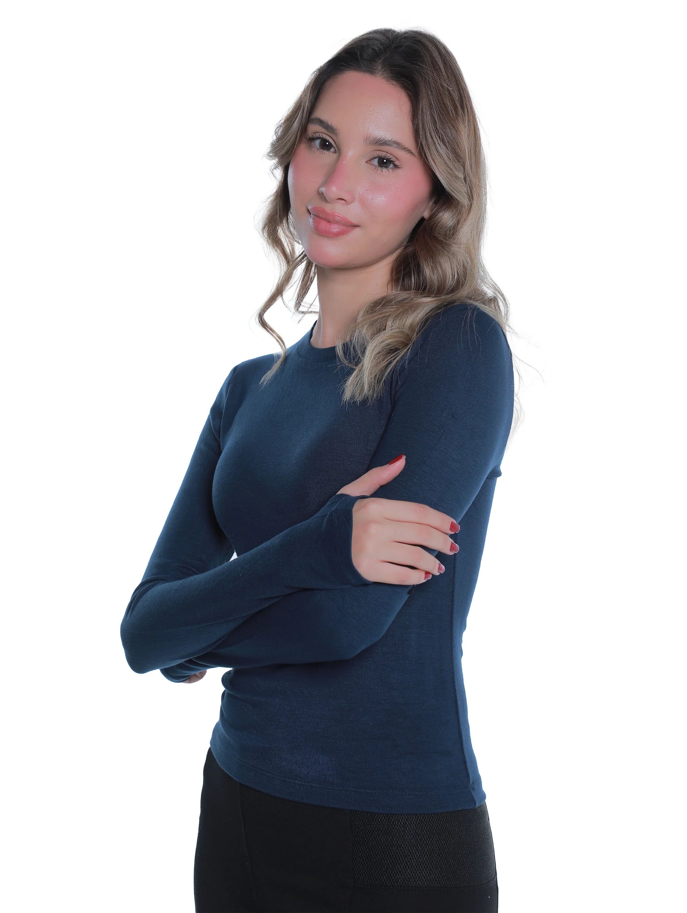 Cotton Navy Top With Open Attached Finger