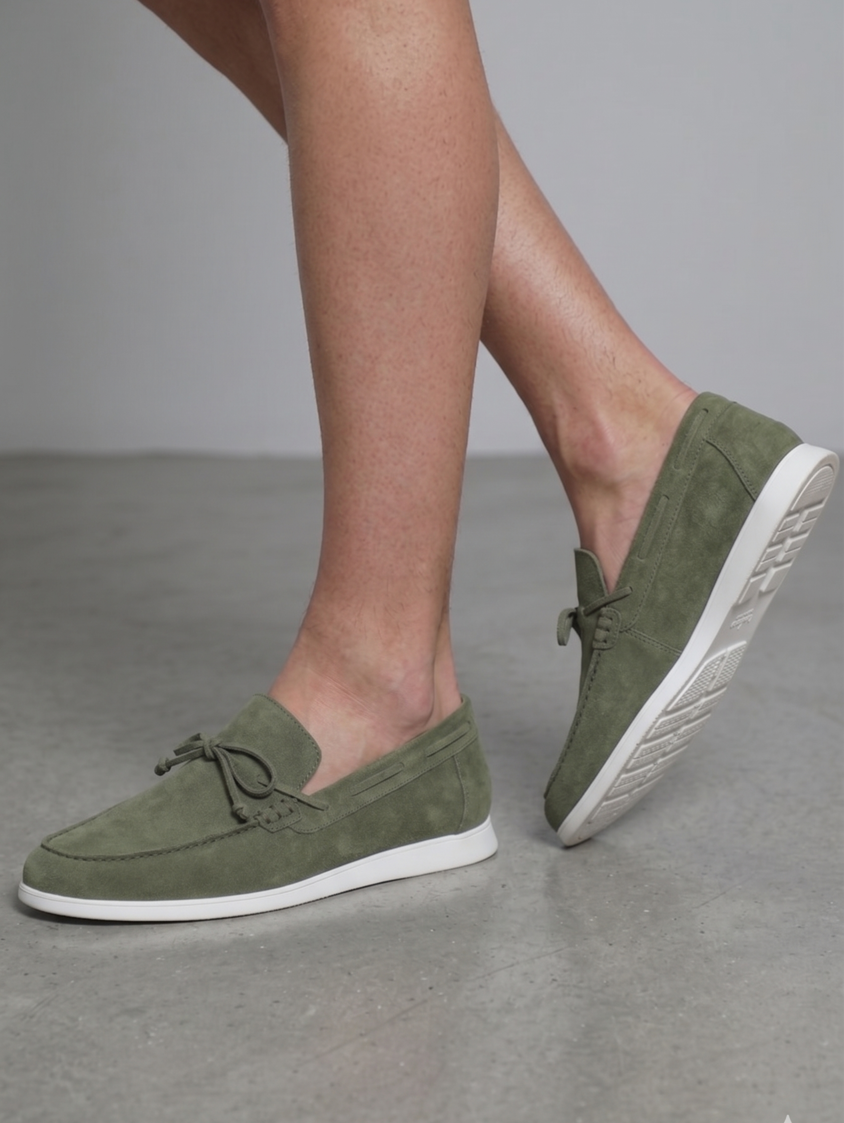 Olive Slip-On Loafer Casual Shoes With White Soles