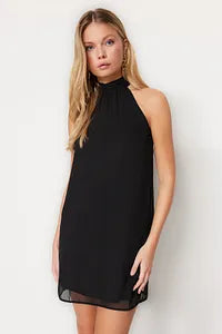 Trendyol Straight Cut Halter Neck Black Dress