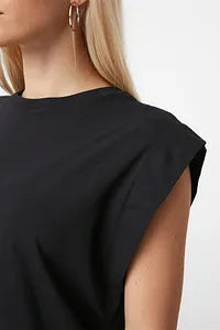 Trendyol Captain Style Cotton Black T-shirt