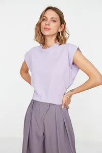 Trendyol Captain Style Cotton Lilac T-shirt