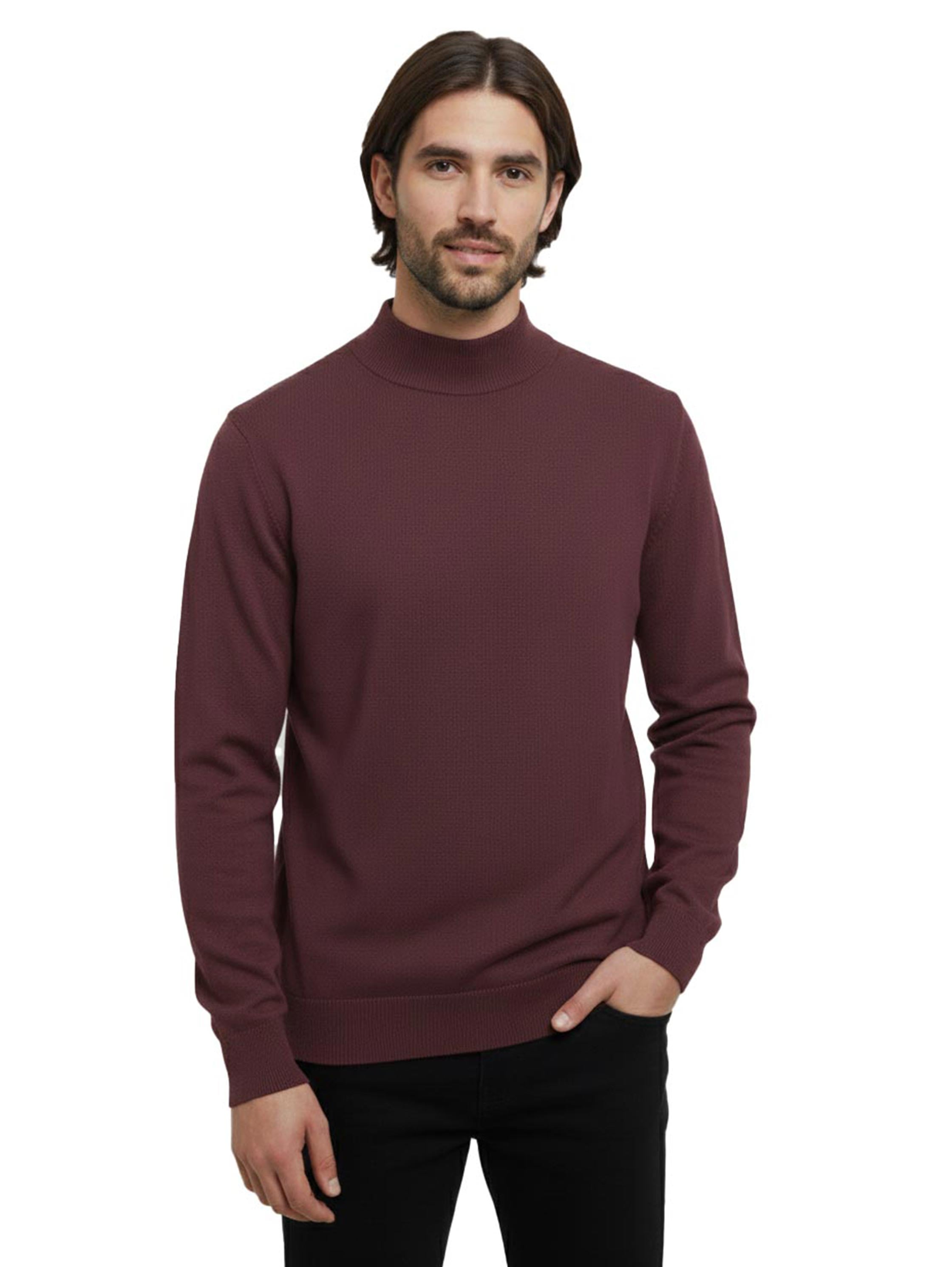 Stand Up Collar Knitwear Bordo Pullover