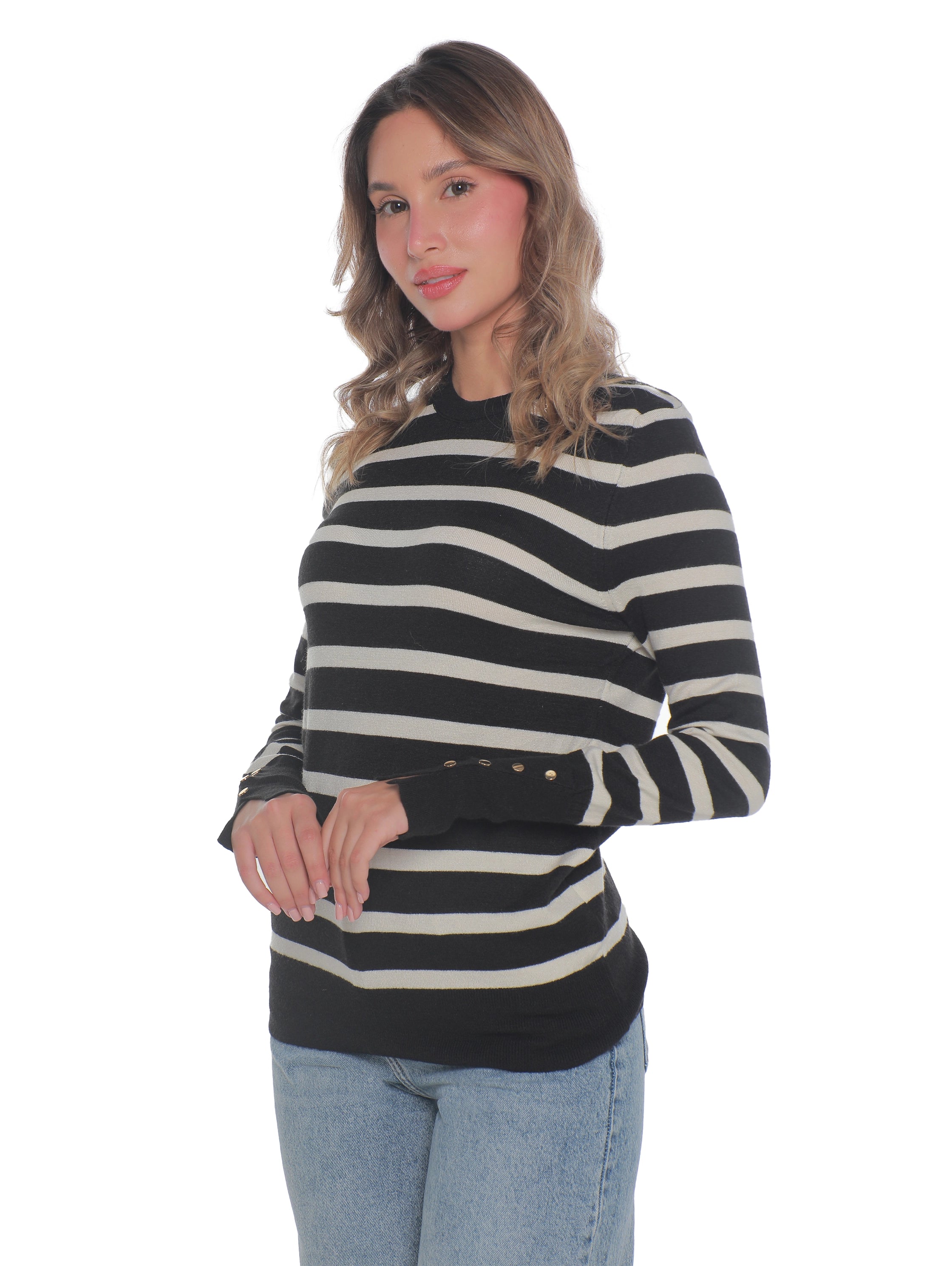 Long Sleeved Black Pullover With Stripe Design