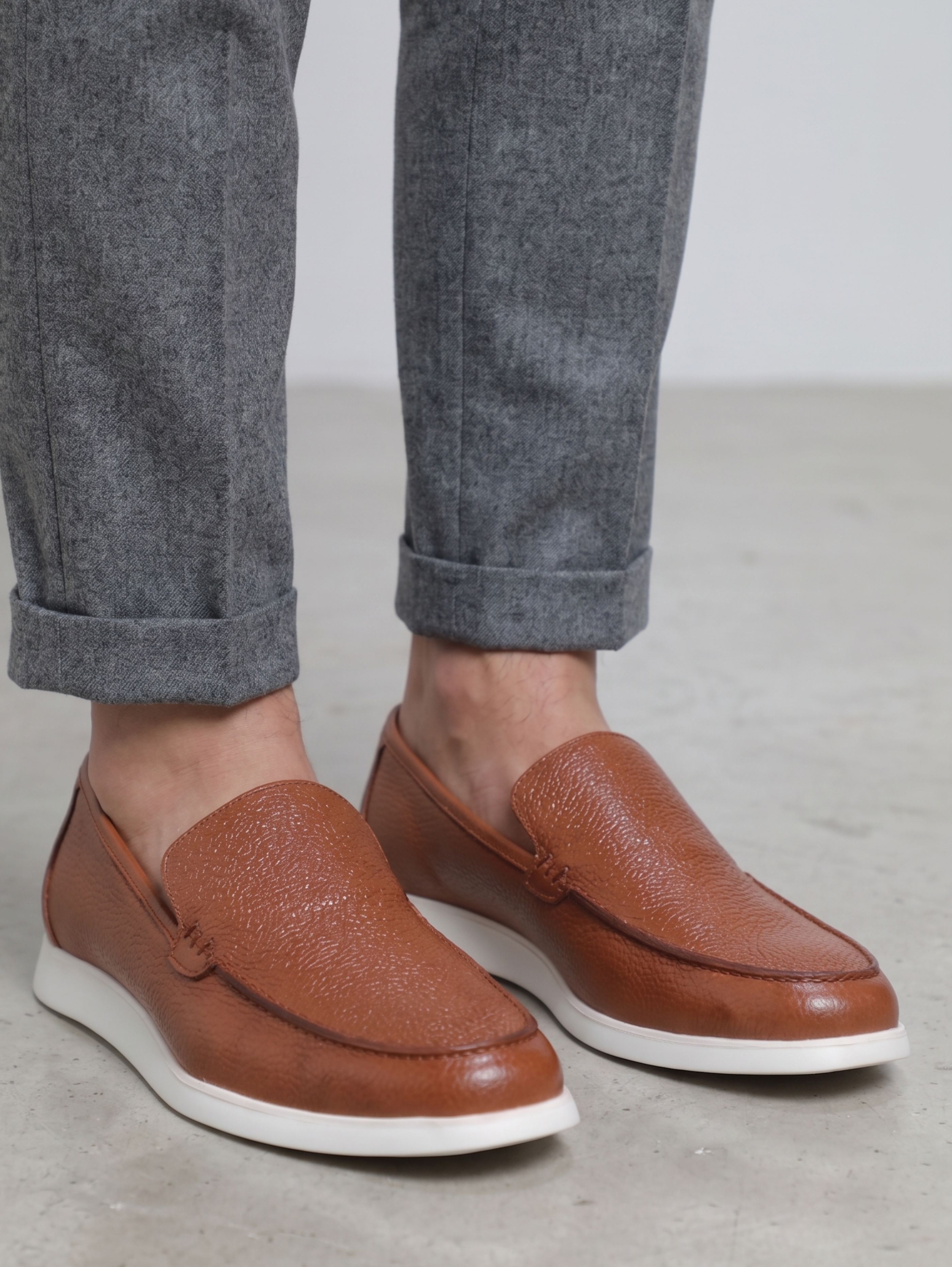 Havan Leather Slip-On Casual Shoes With White Sole