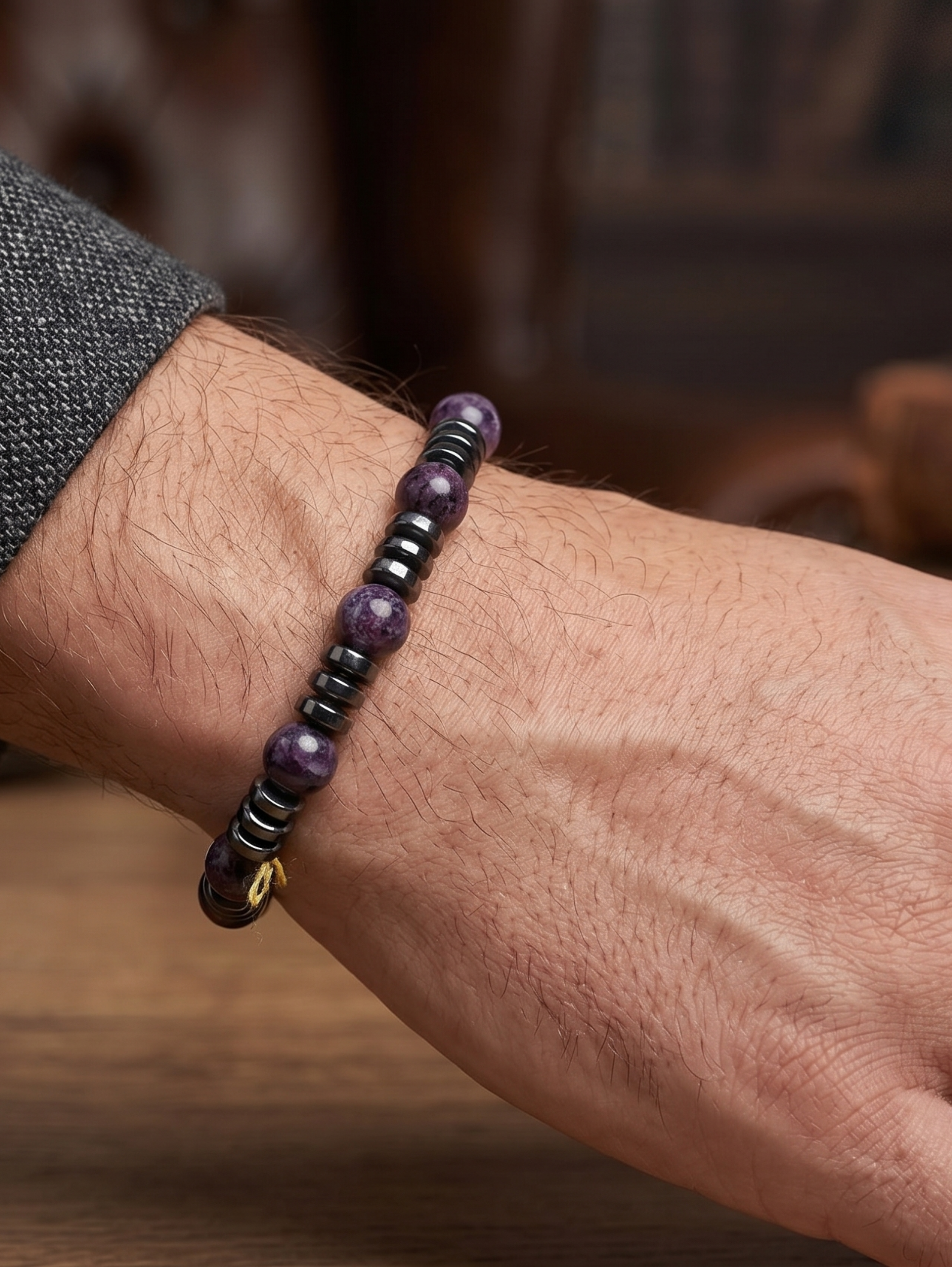 One Layer Beaded Purple & Black Bracelet
