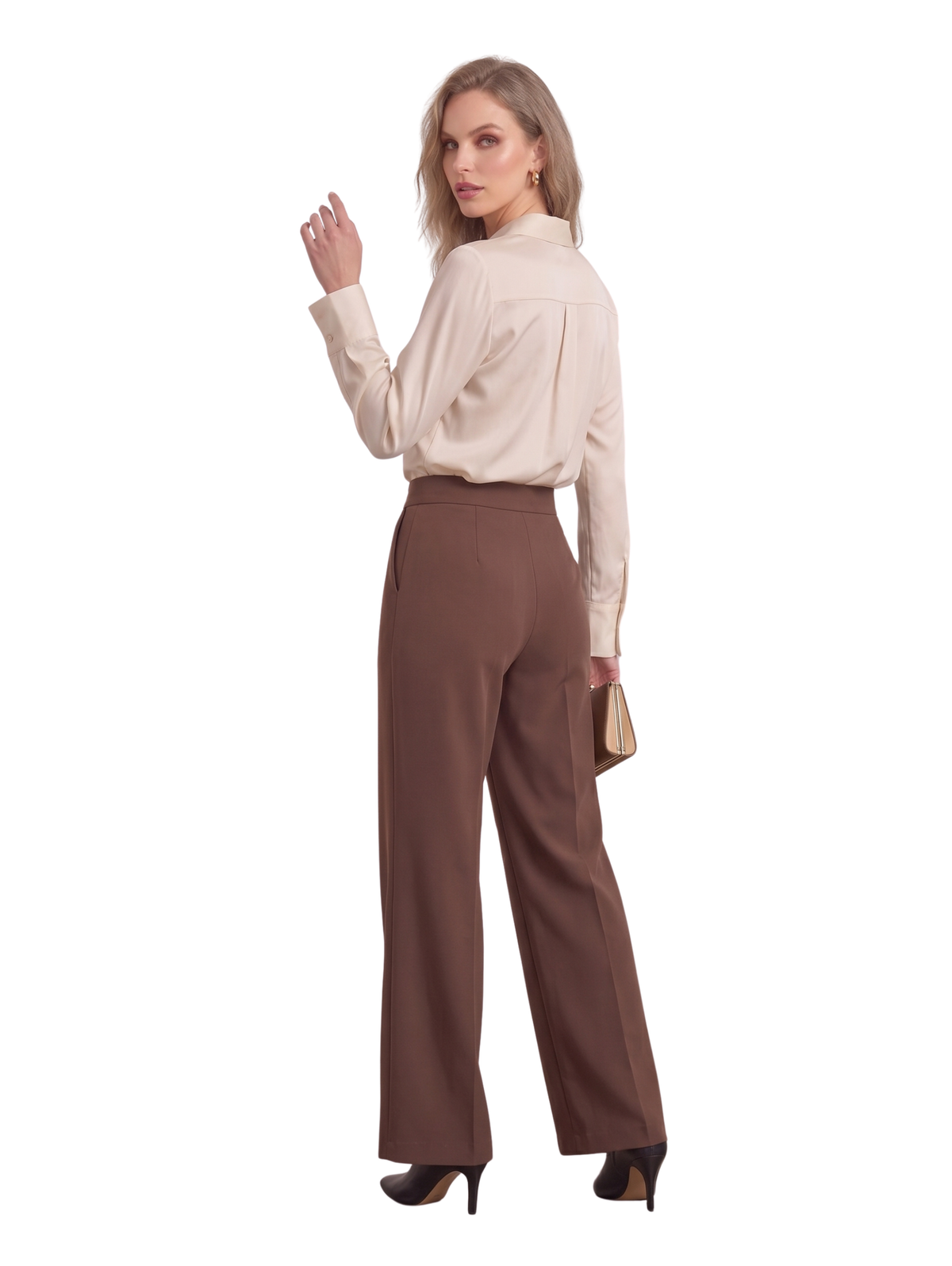 Brown Wide-Leg Pants with High Waist and Tailored Fit