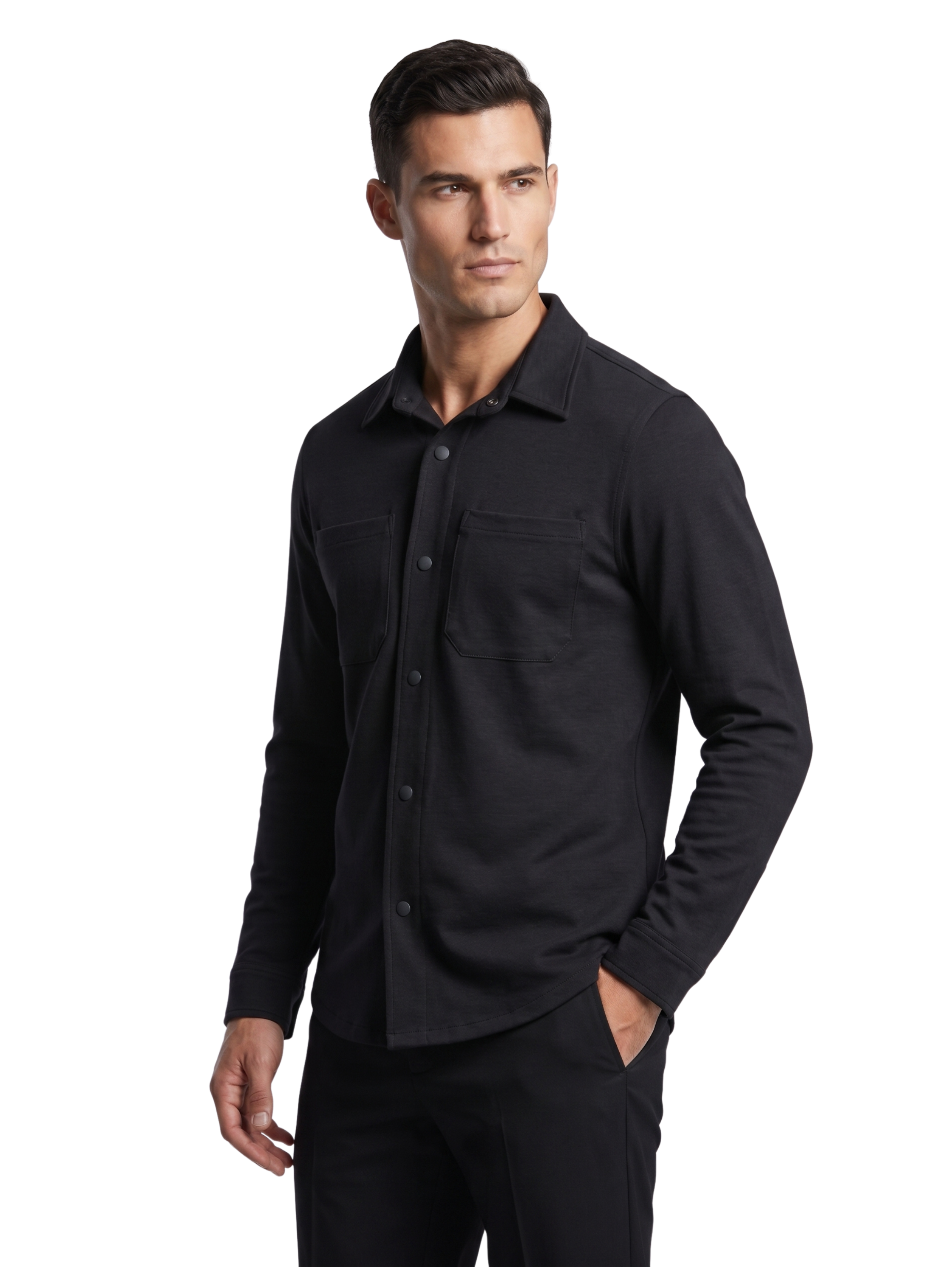 Black Snap Front Shirt with Double Chest Pockets