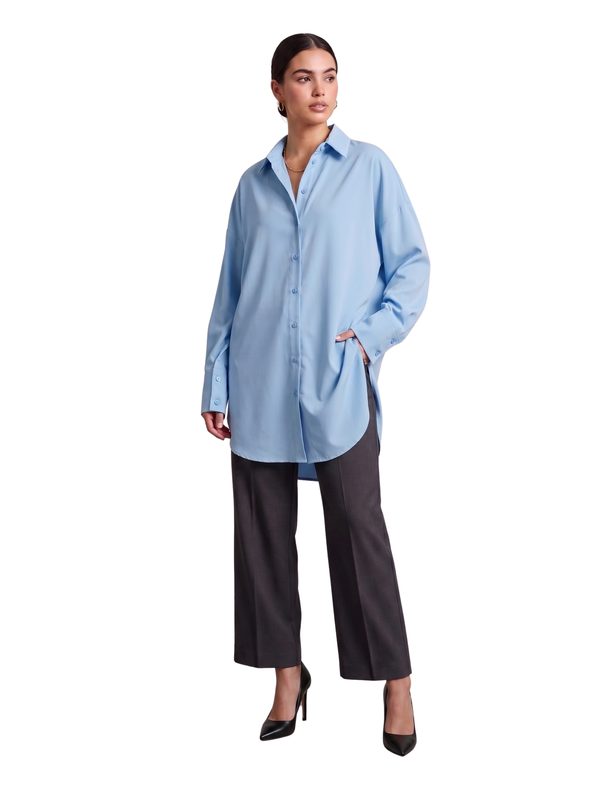 Blue Oversized Long Sleeved Button Down Shirt