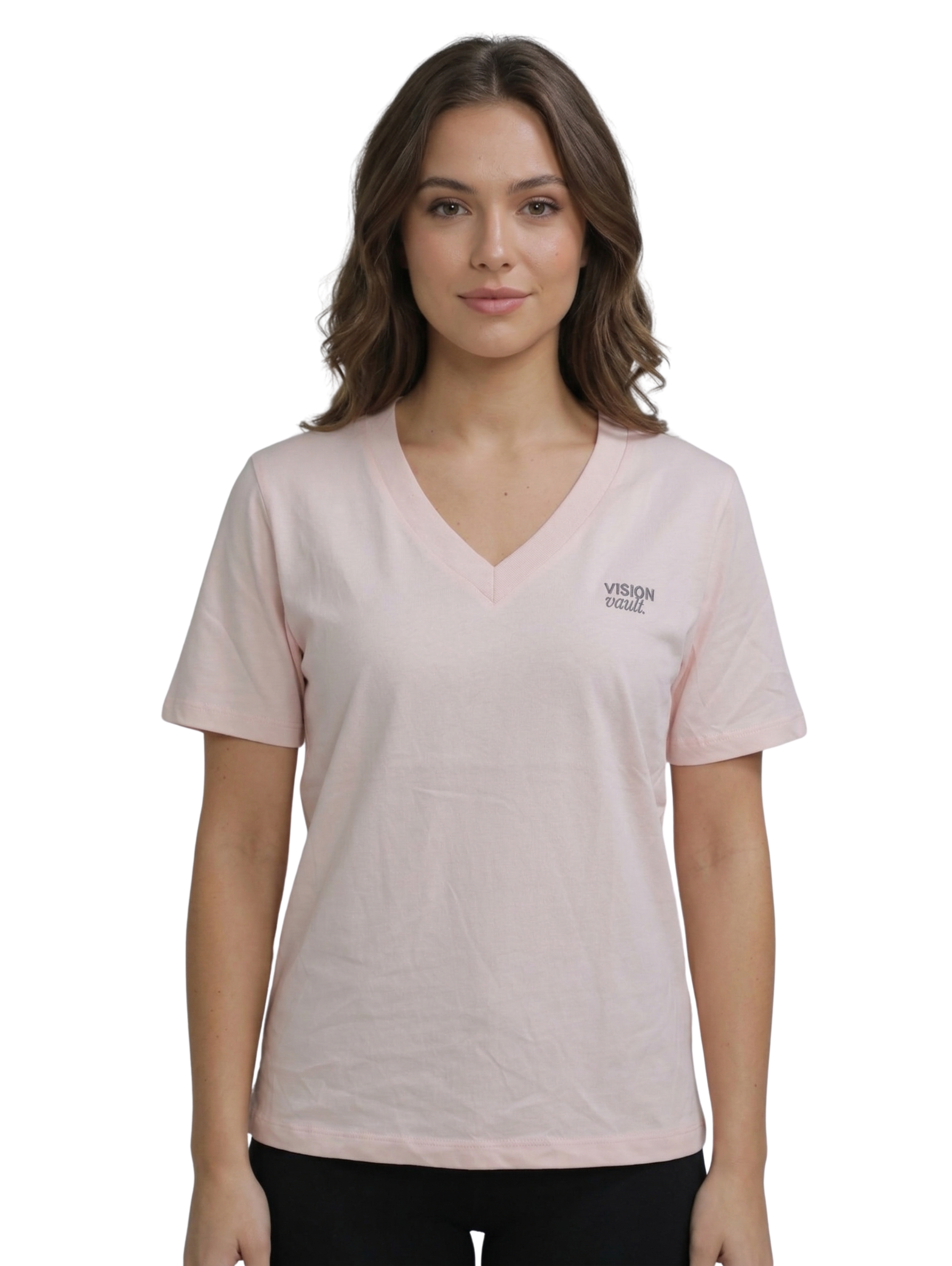Pink V-neck T-Shirt With Small Front Design