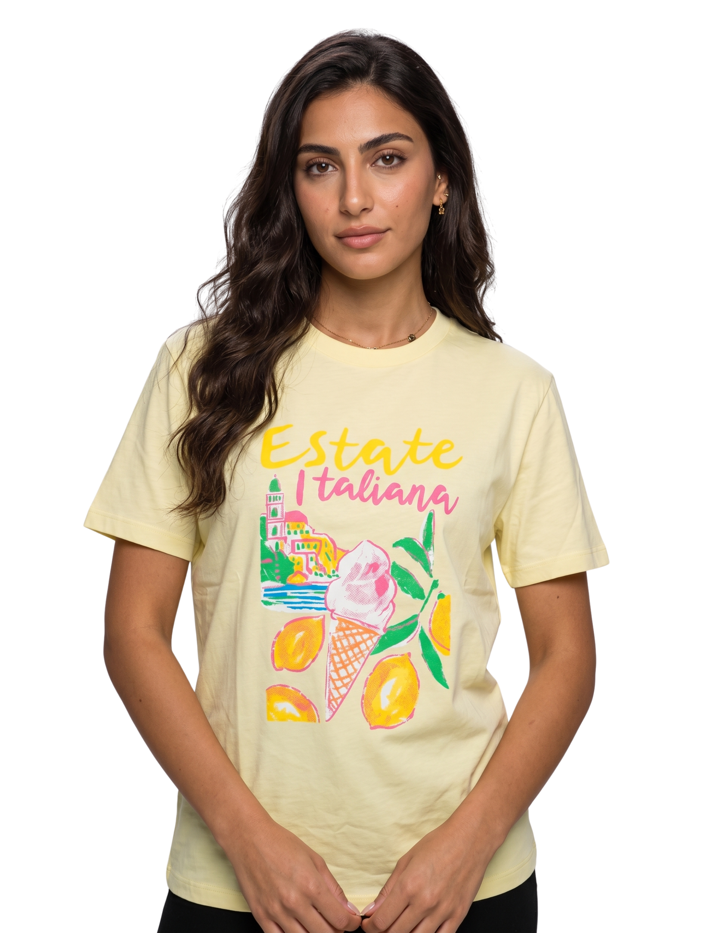 Yellow Round Neck T-Shirt With Printed Design
