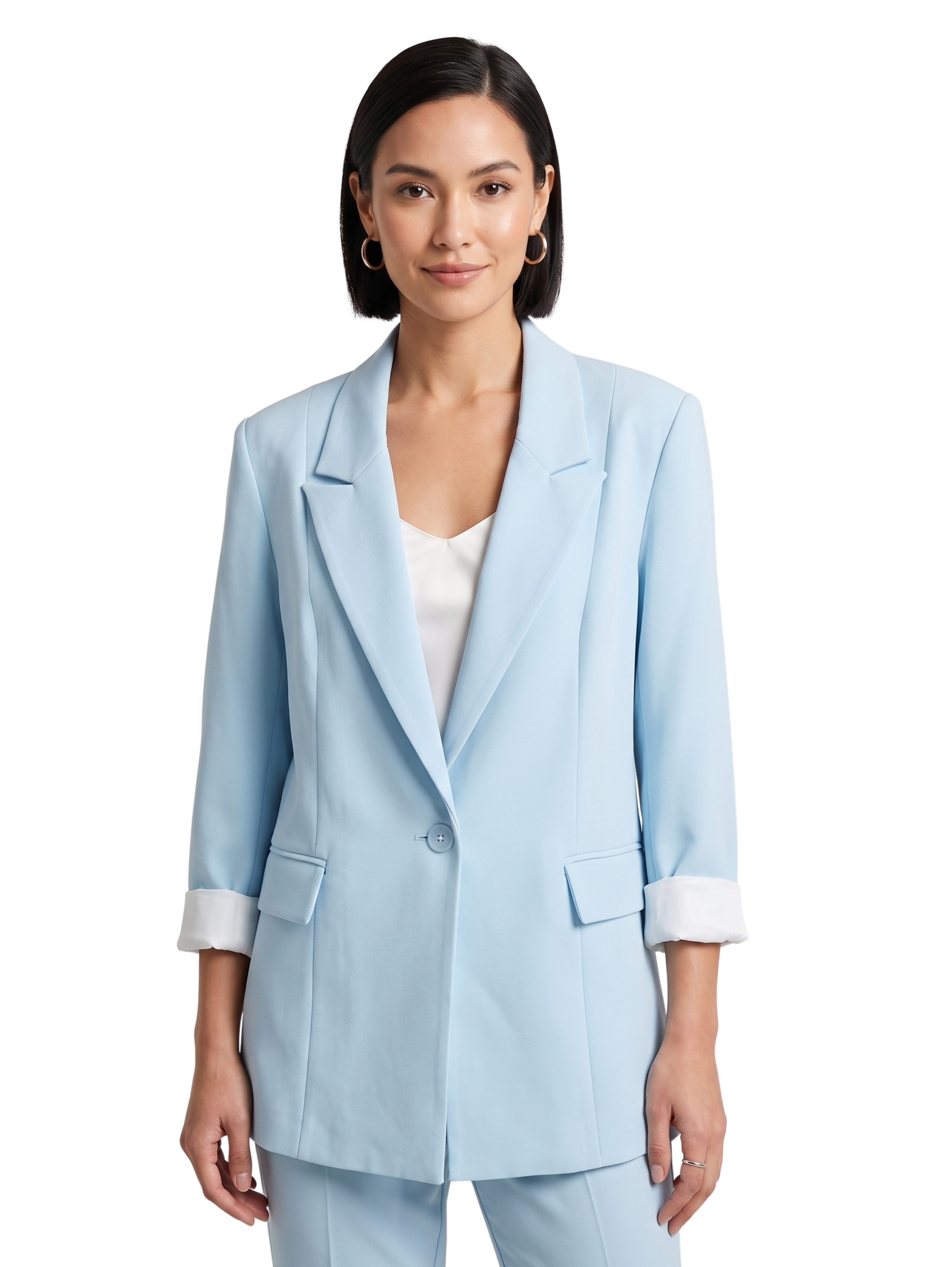 Light Blue Peak Lapel Blazer With Turned Up Cuffs
