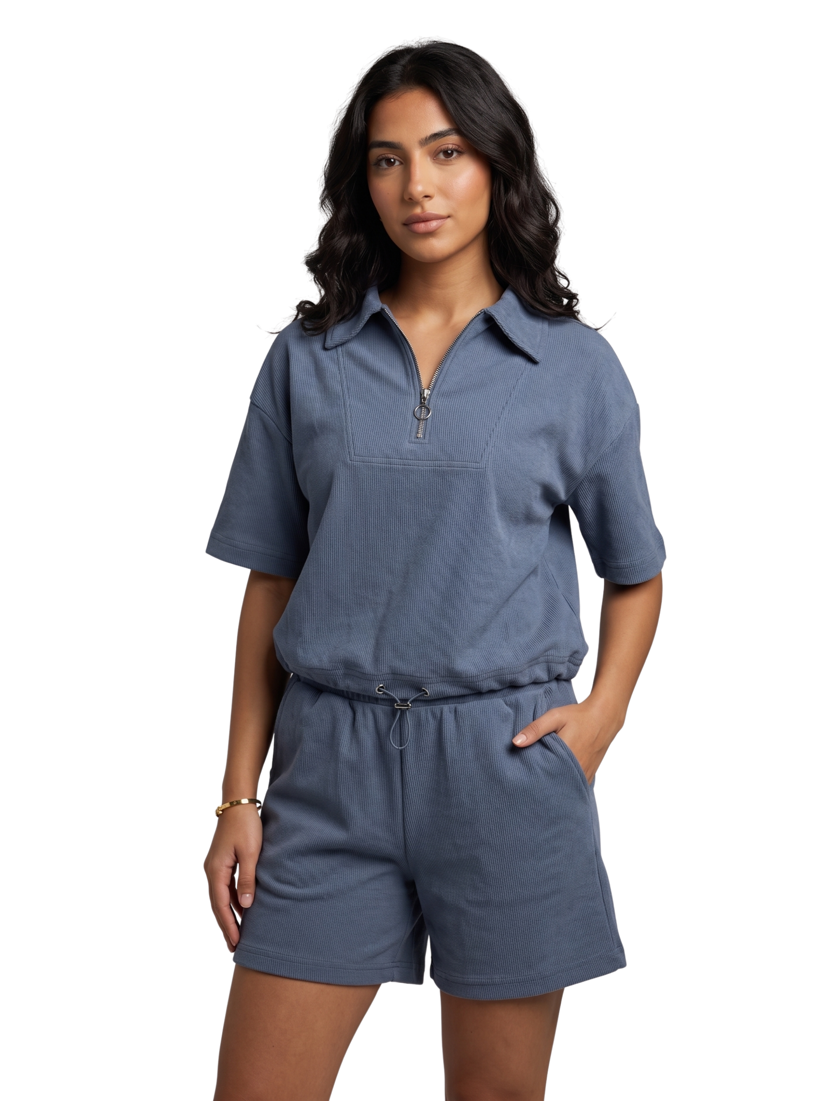 Dark Grey Short Sleeved Set With Quarter Zip Polo