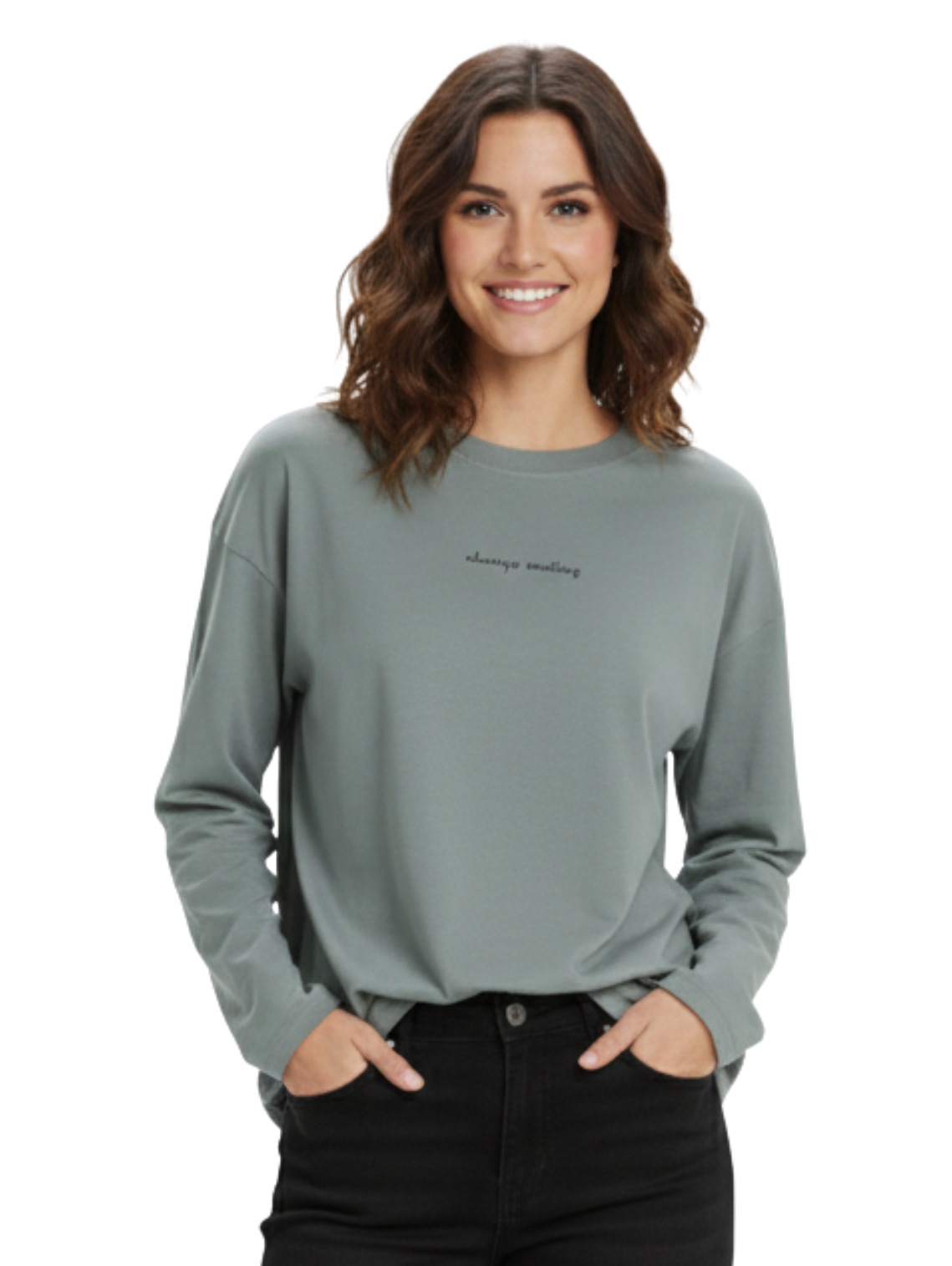 Grey Long Sleeve Sweater With Simple Front Design