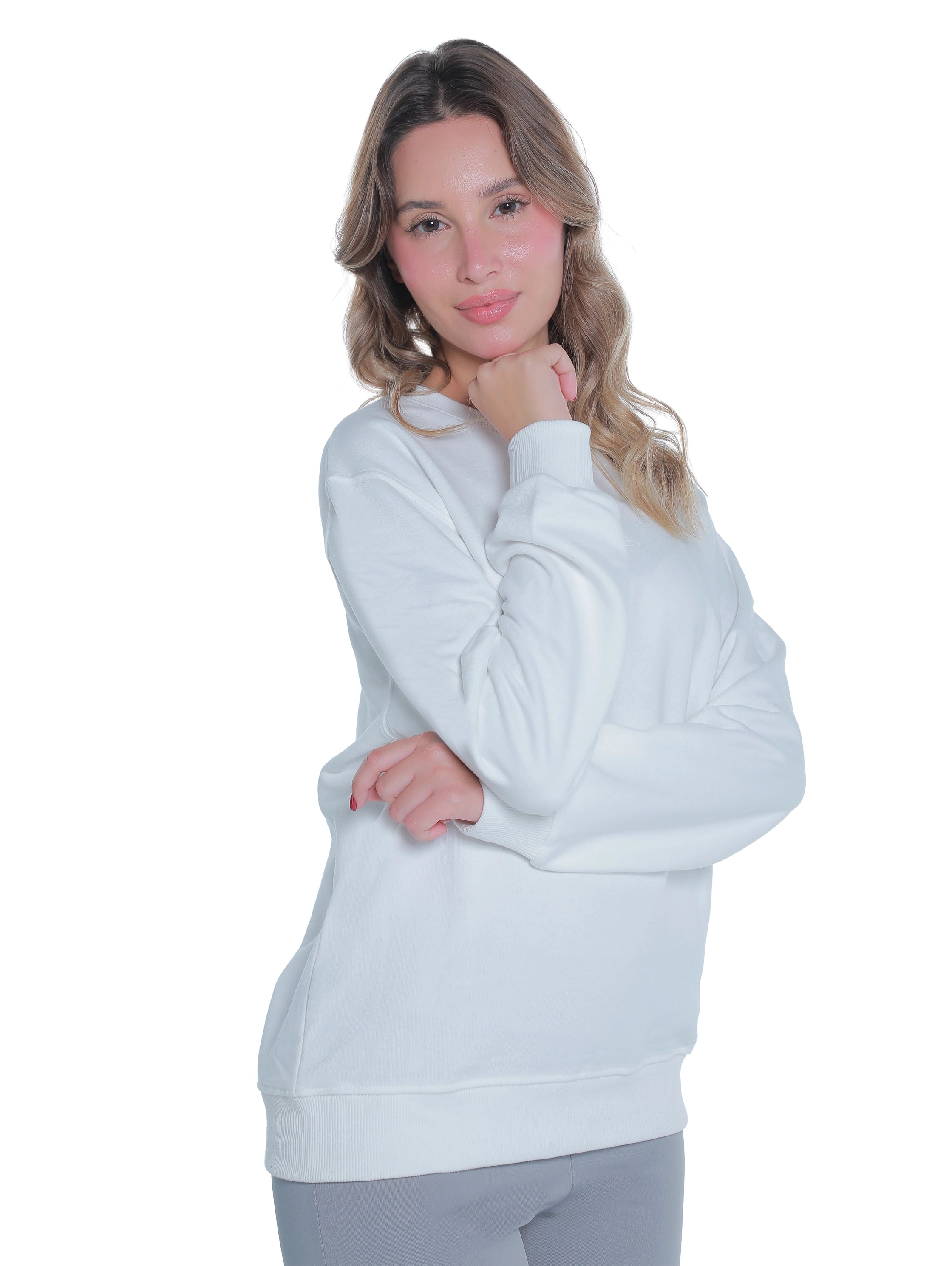 White Cotton Sweater With " White" Front Design