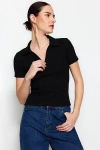 Trendyol Black Zippered Stretchy Blouse