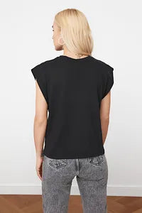 Trendyol Captain Style Cotton Black T-shirt