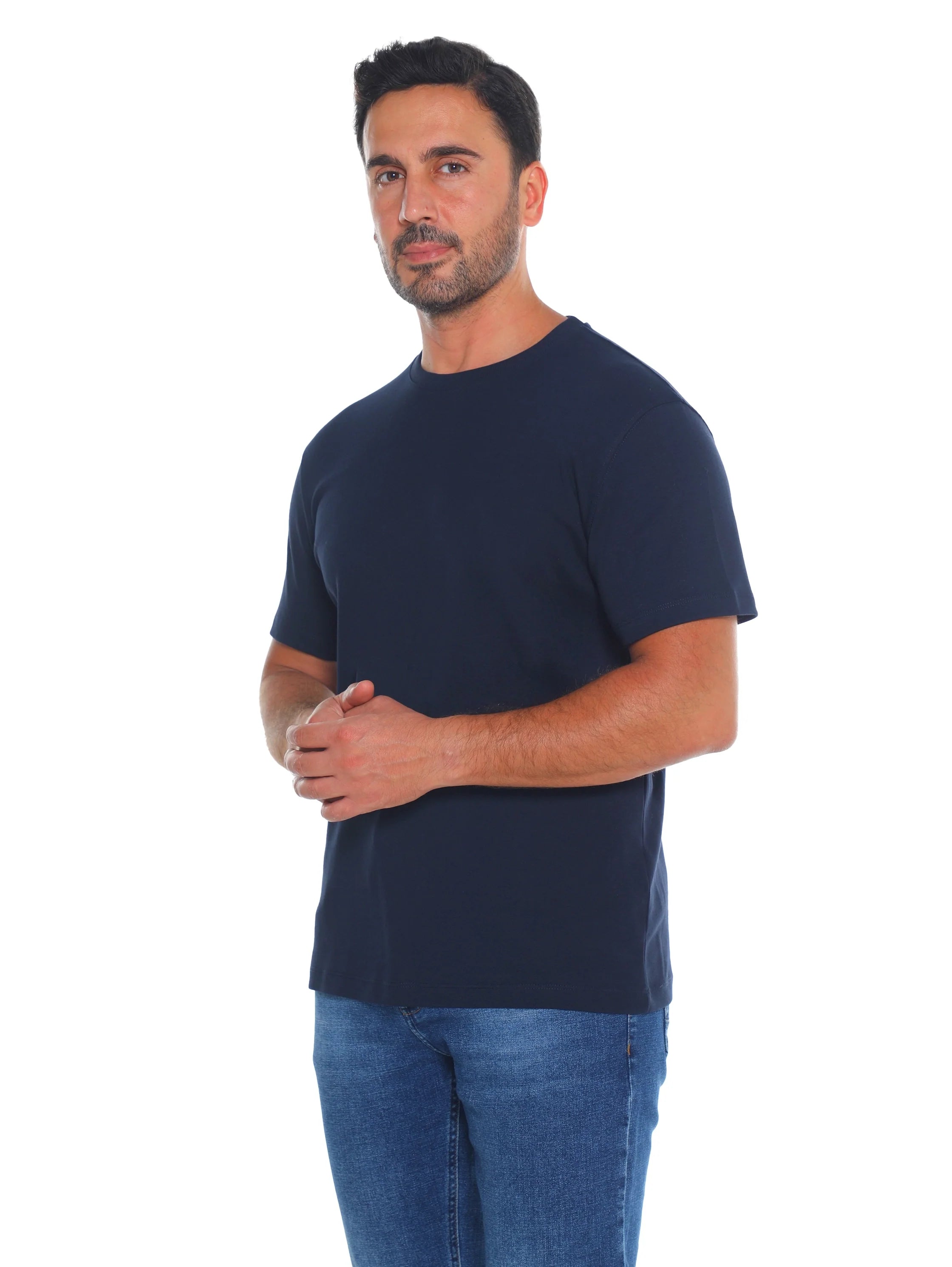 Frappoli Navy Short Sleeve Basic Round Neck T-shirt