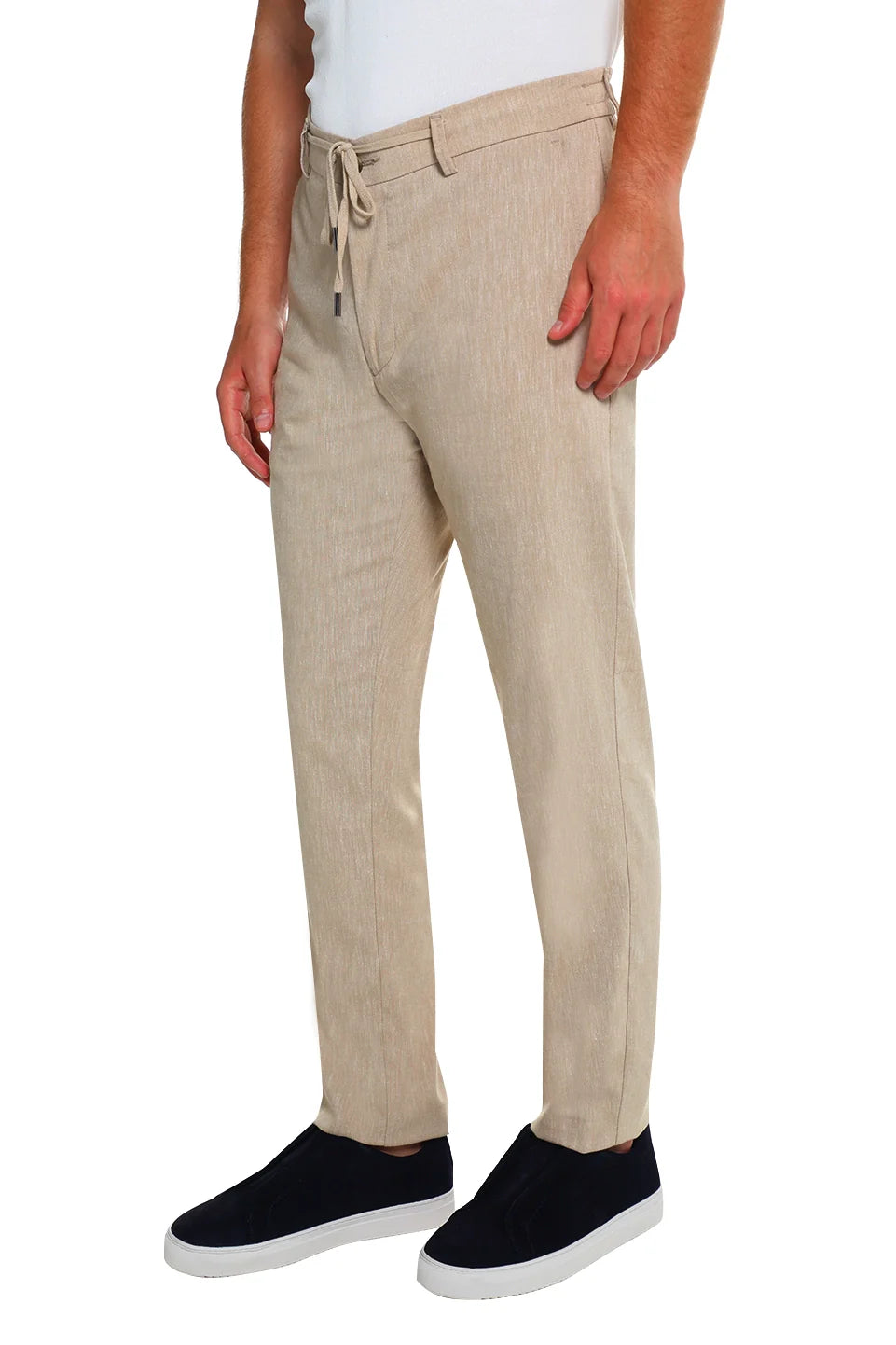 Casual Beige Linen Pant With Slanted Side Pockets