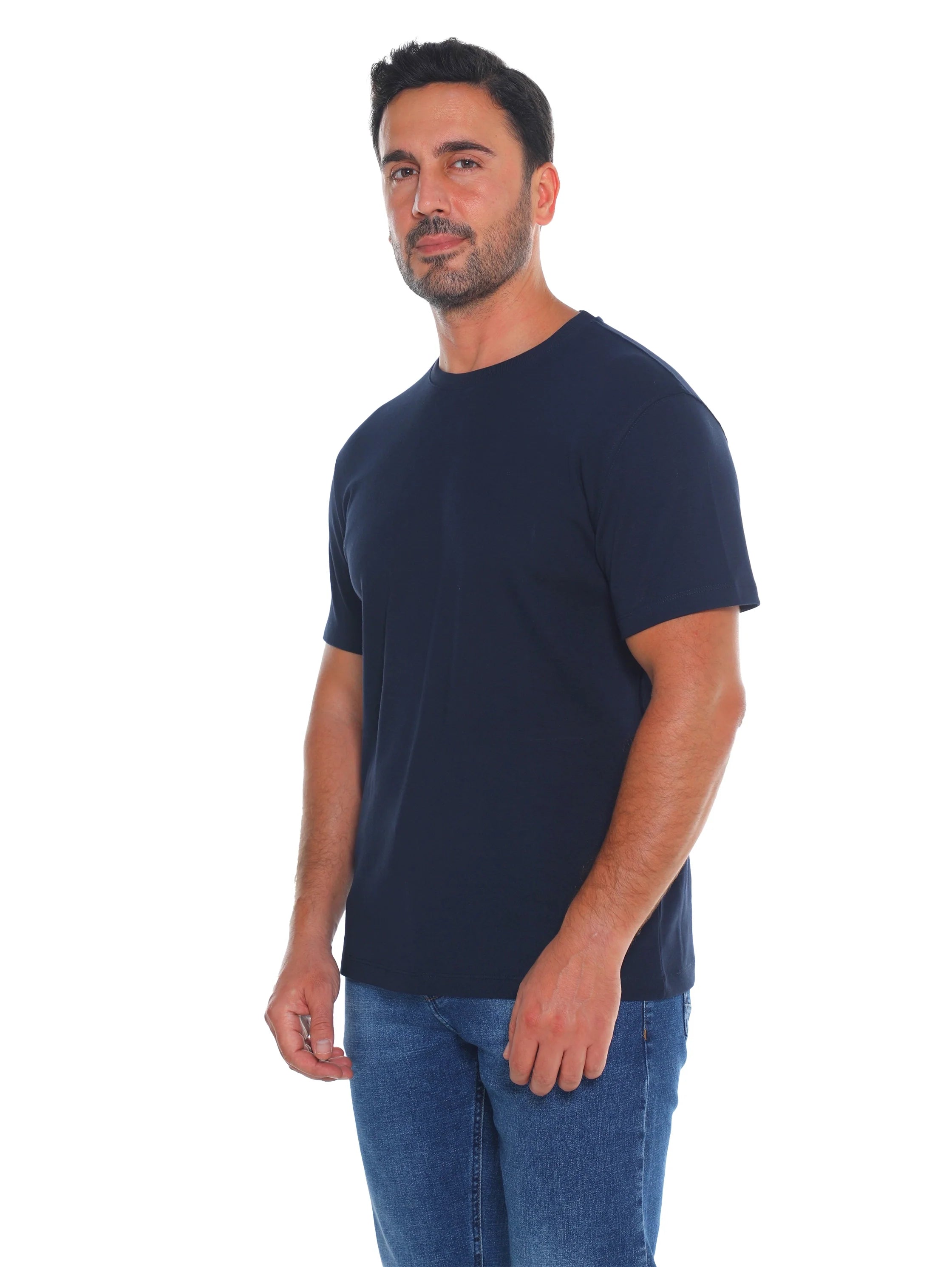 Frappoli Navy Short Sleeve Basic Round Neck T-shirt
