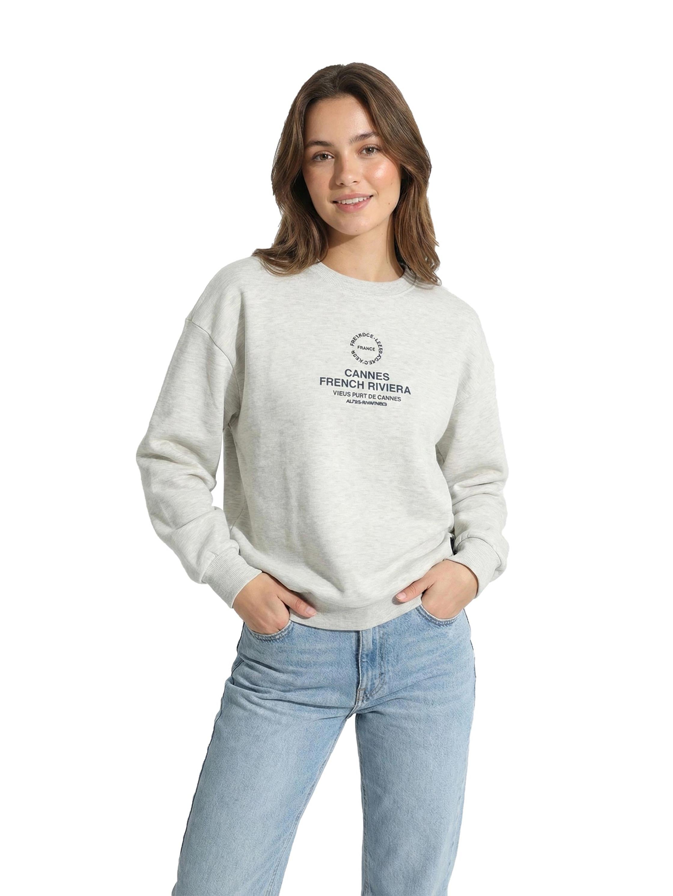 Light Grey Round Neck Sweater With Front Design